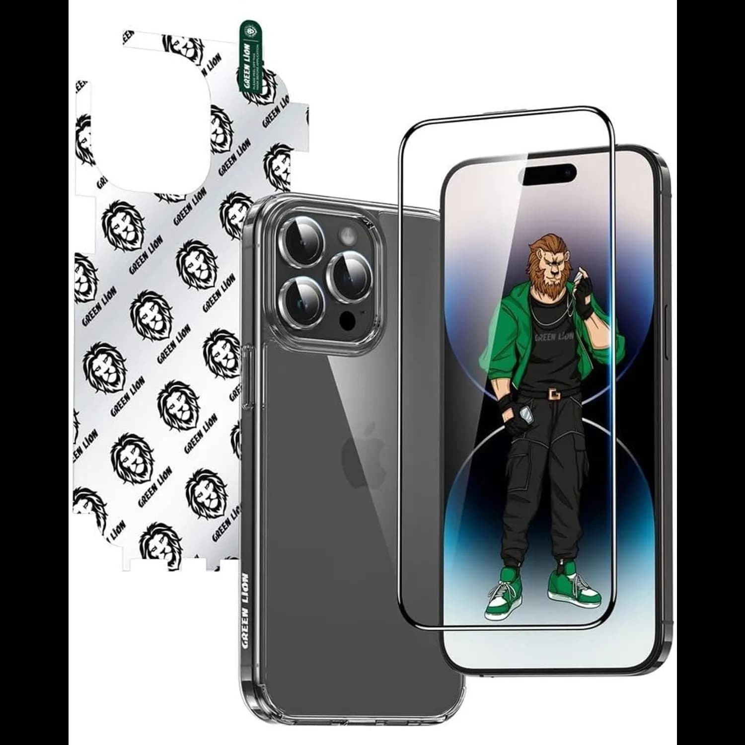 Green Lion Defender Pack iPhone 15 Pro - 4-in-1 Anti-Shock, Transparent 4