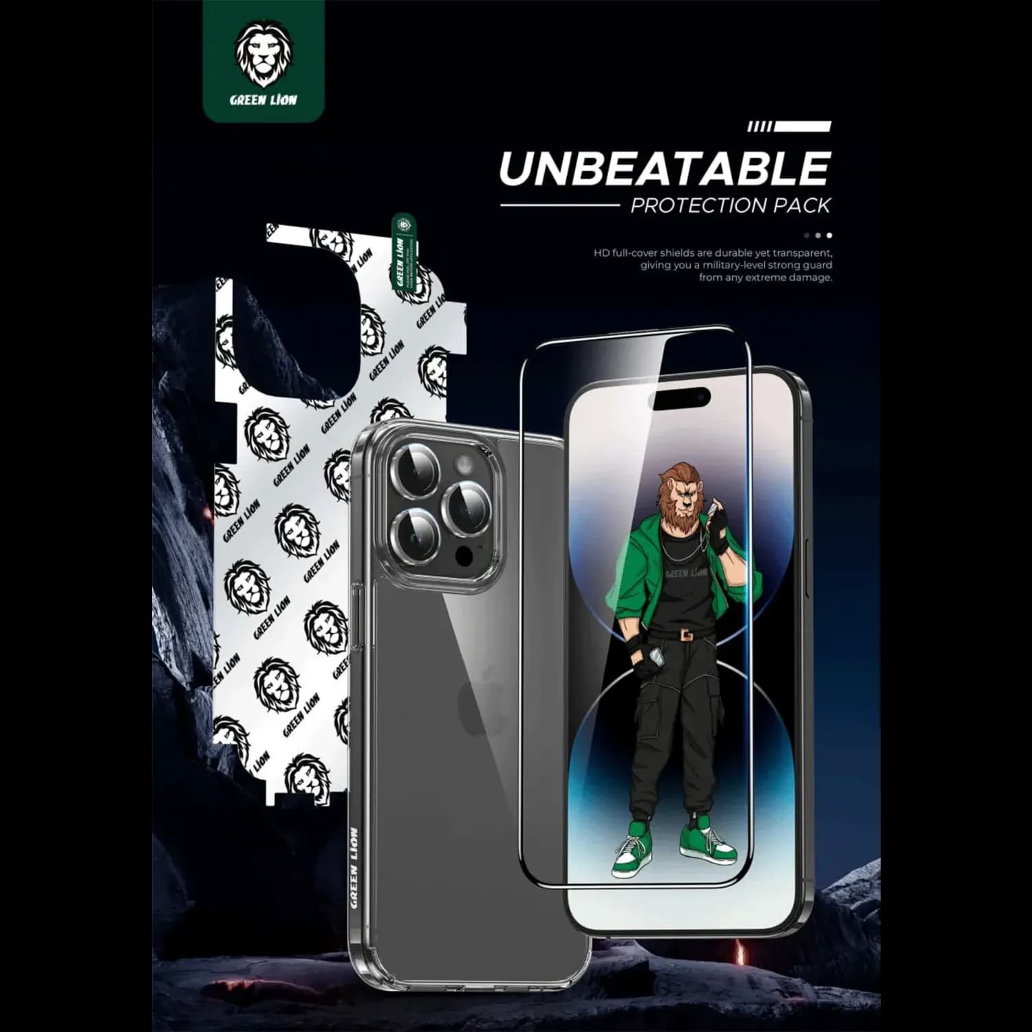 Green Lion Defender Pack 4-in-1 - Transparent, iPhone 15 Pro Max 2