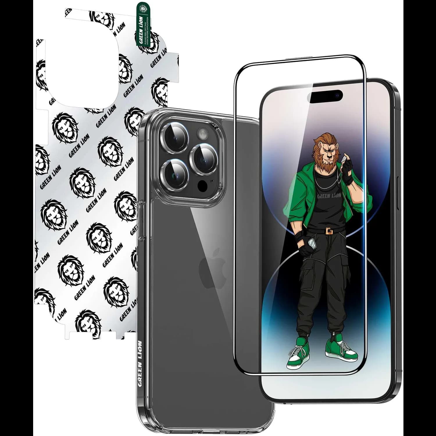 Green Lion Defender Pack iPhone 14 Pro - 4-in-1 Anti-Shock Case, Nano HD, Silver 1