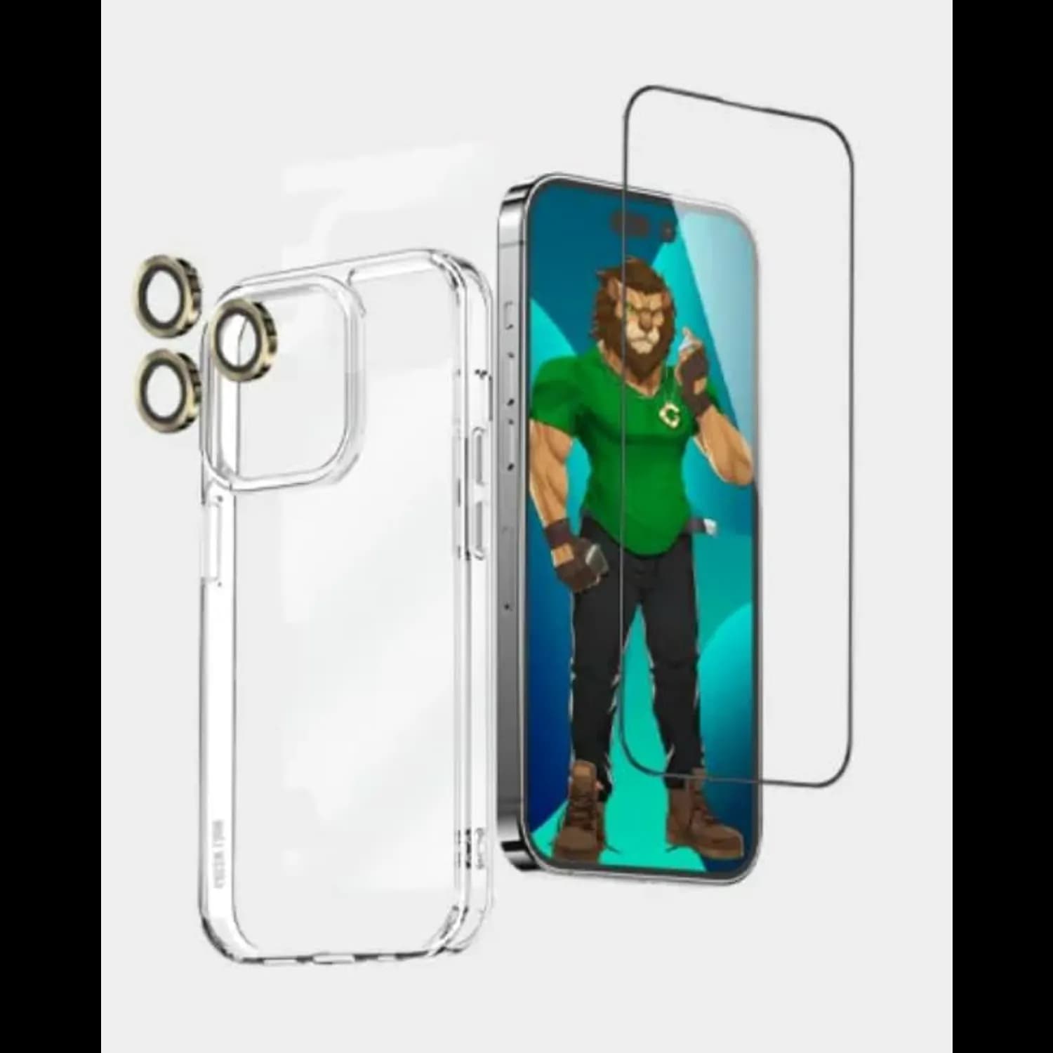 Green Lion Defender Pack iPhone 15 Pro/Pro Max - Anti-Shock Case, Nano HD, Titanium 4