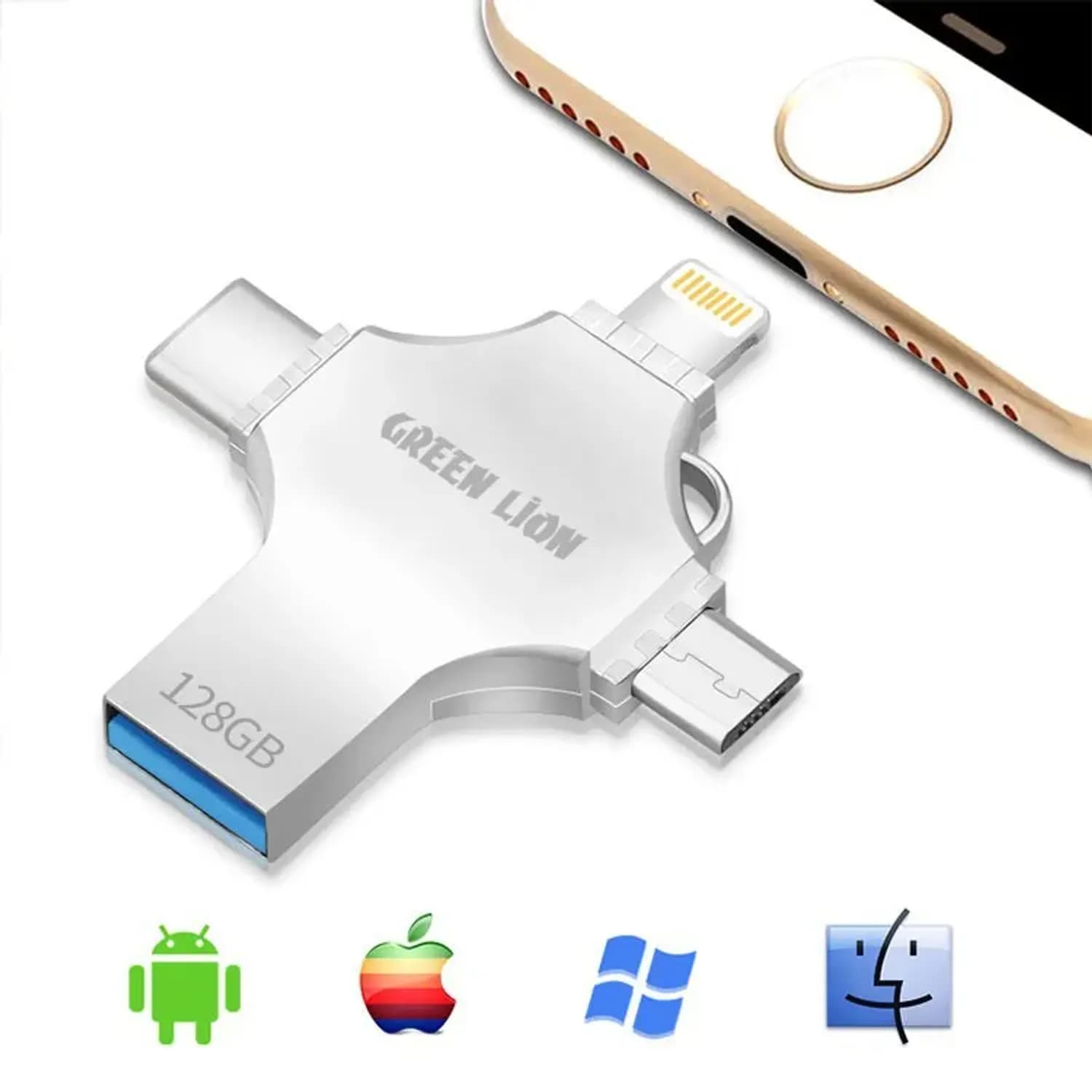 Green Lion 4-in-1 USB Flash Drive 128GB, - Silver 2