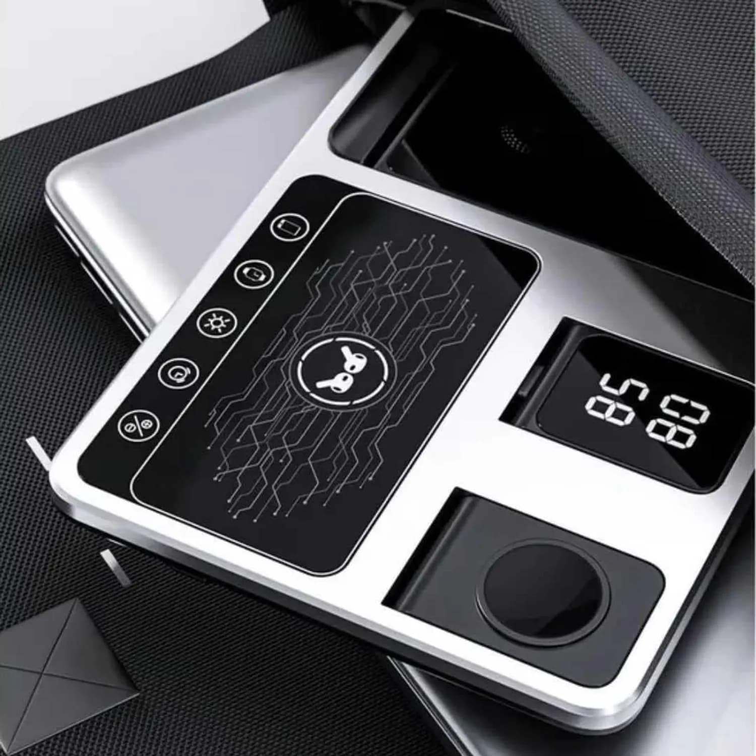 Green Lion Wireless Charging Station - 15W, Digital Clock, Gray 2