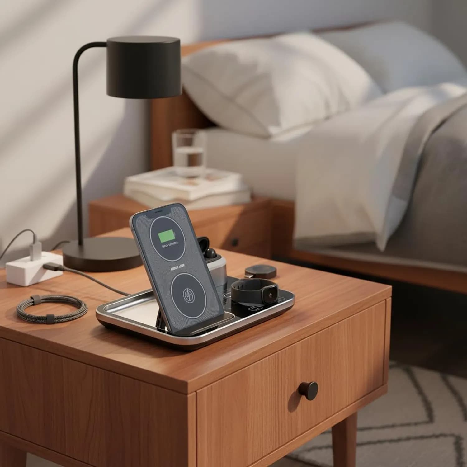 Green Lion Wireless Charging Station - 15W, Digital Clock, Gray 4