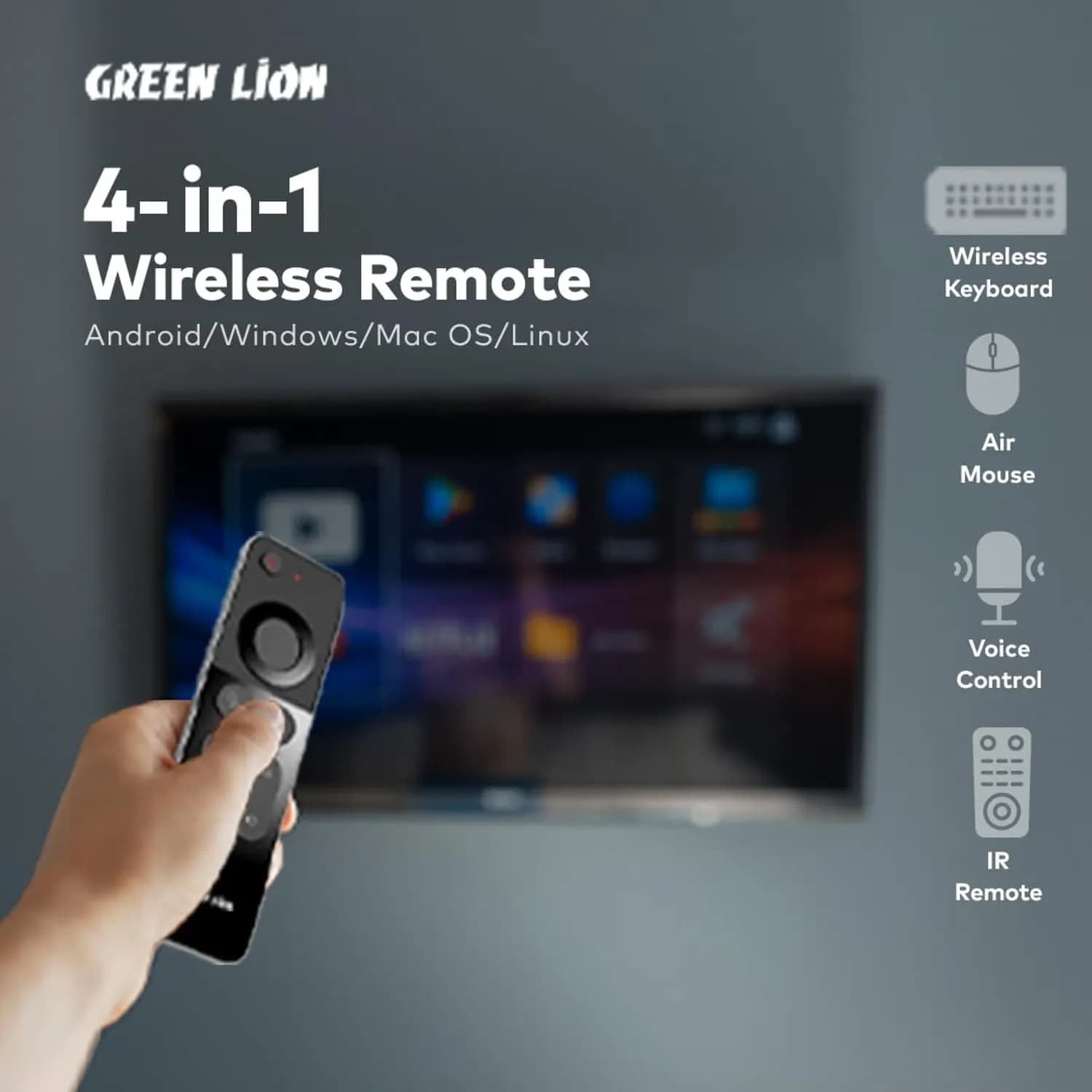 Green Lion Wireless Remote - 4-in-1 Air Mouse, Voice Control 5