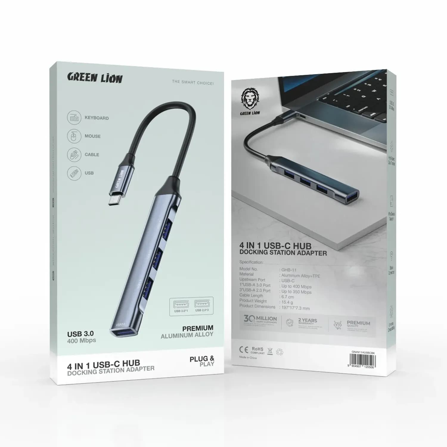Green Lion USB Hub Docking Station - 4-in-1, 100W PD, Black 3