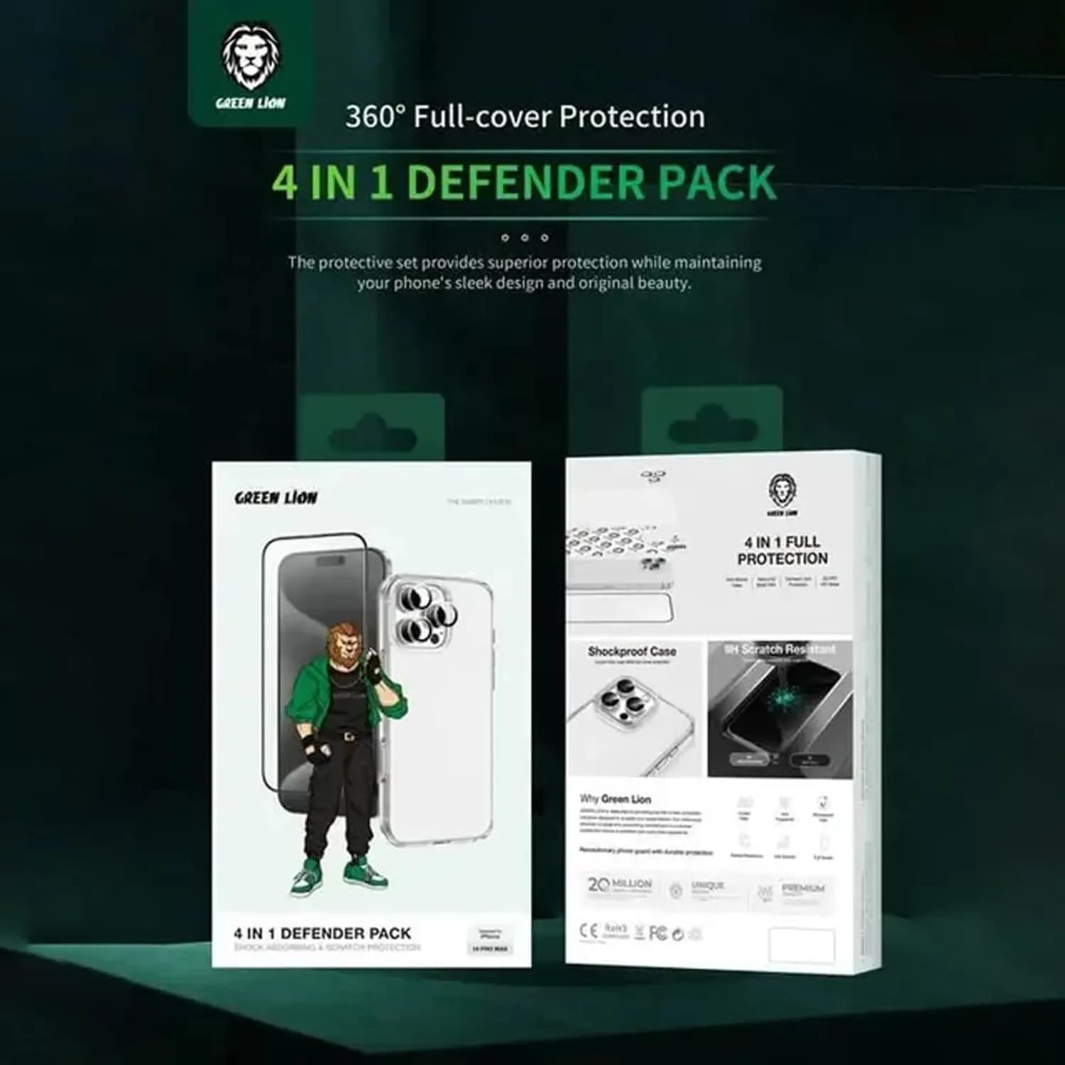 Green Lion Defender Pack for iPhone 16 Pro Max - 4 in 1 Clear 5