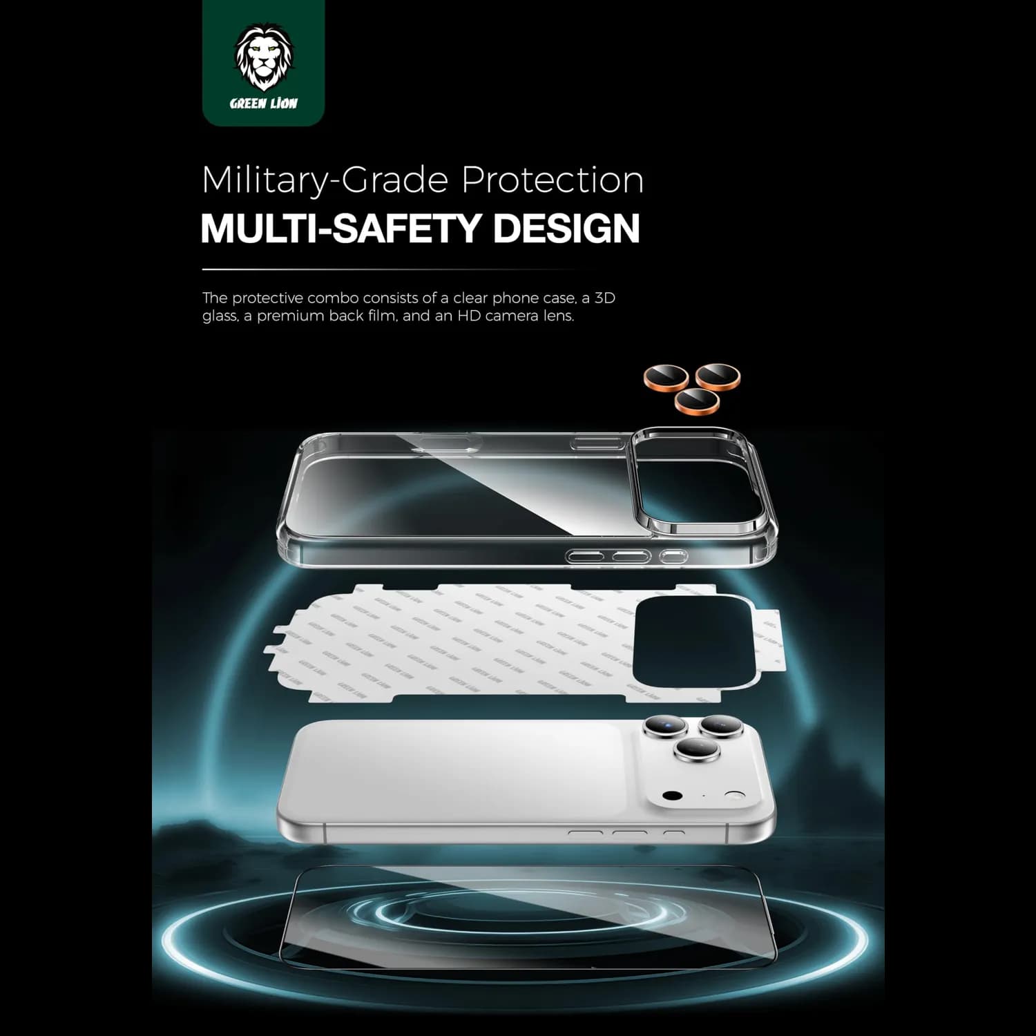 Green Lion Defender Pack iPhone 17 Pro - 4-in-1 Protection, Orange 2