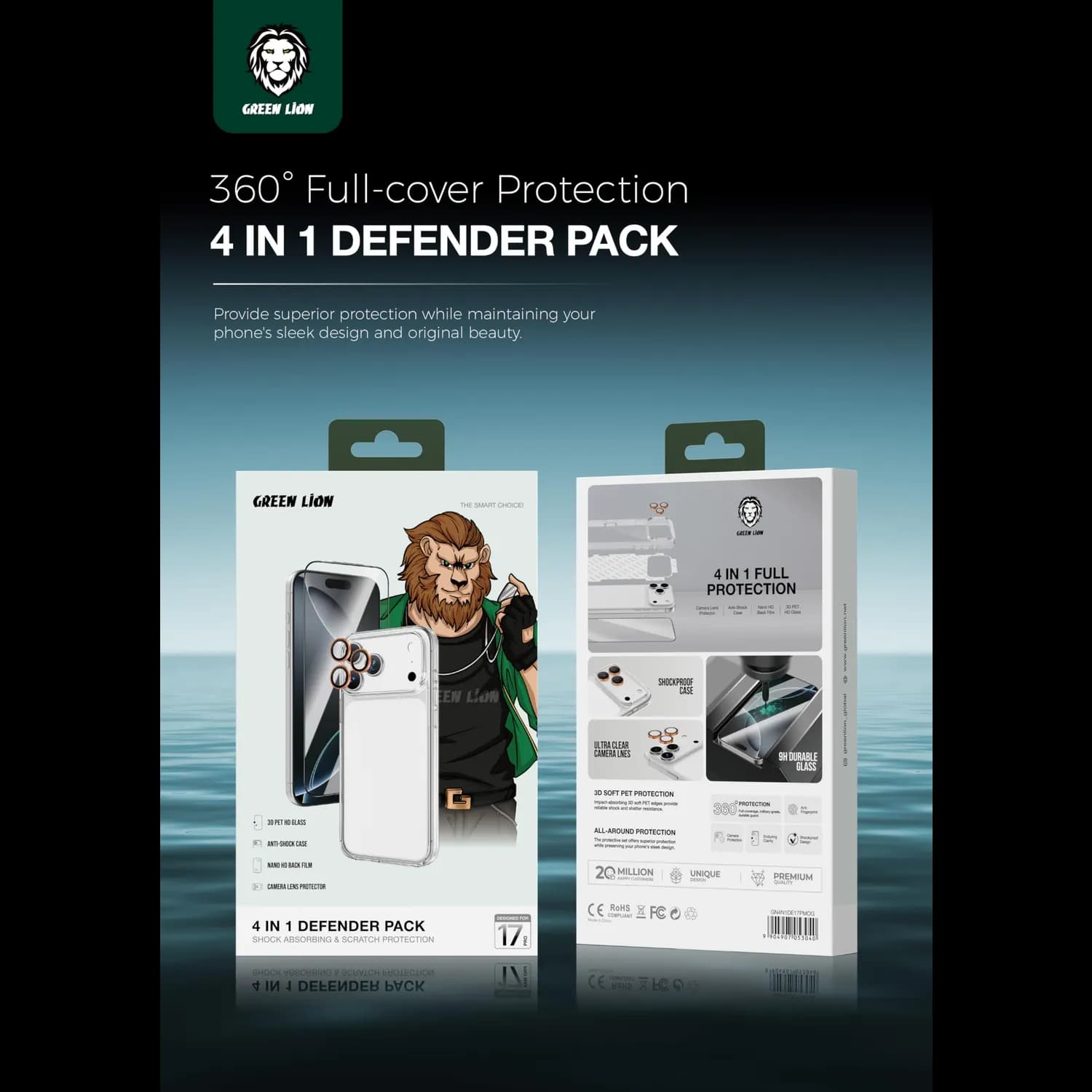 Green Lion Defender Pack iPhone 17 Pro - 4-in-1 Protection, Orange 3