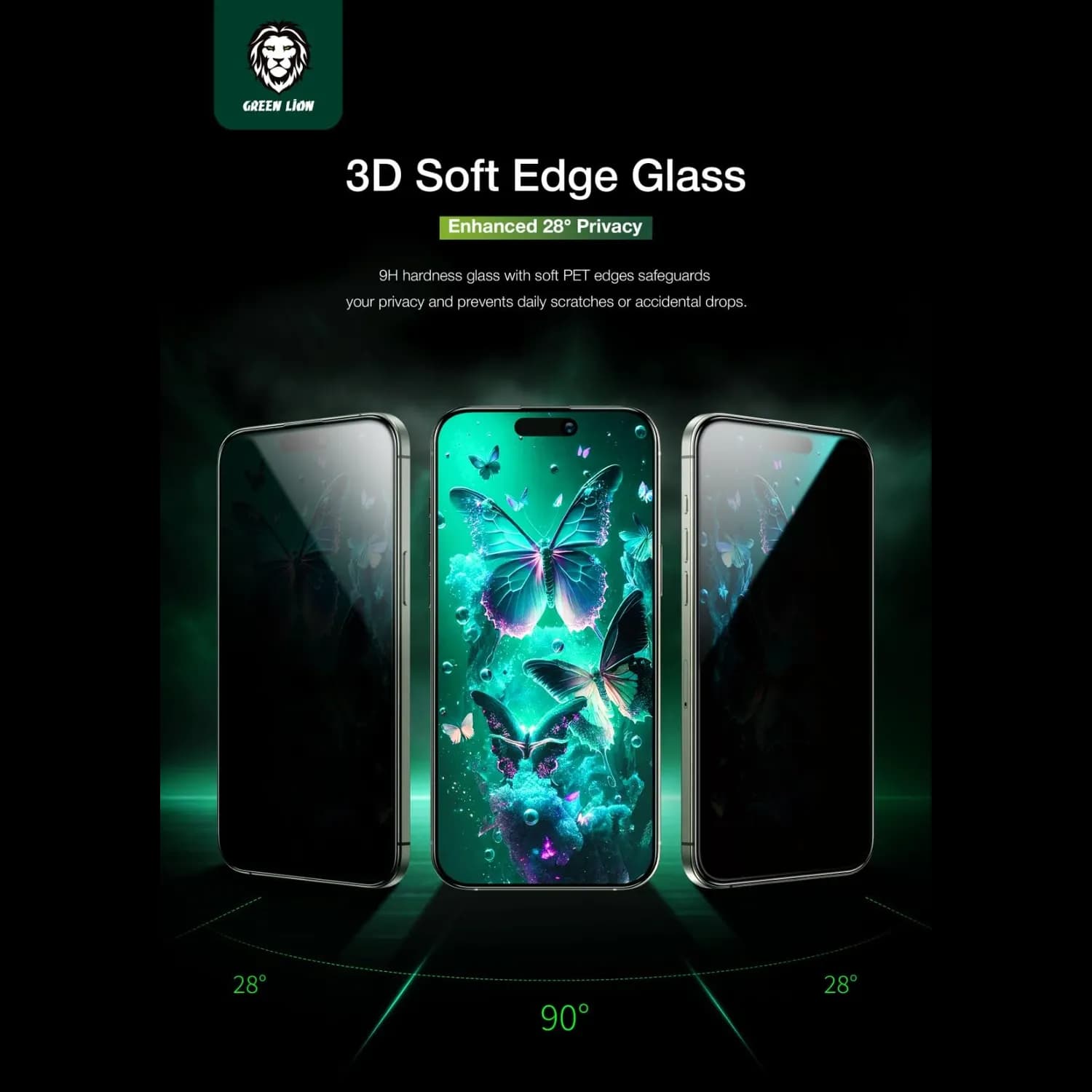Green Lion Defender Pack iPhone 16 Pro - Anti-Shock Privacy Glass, Transparent 3
