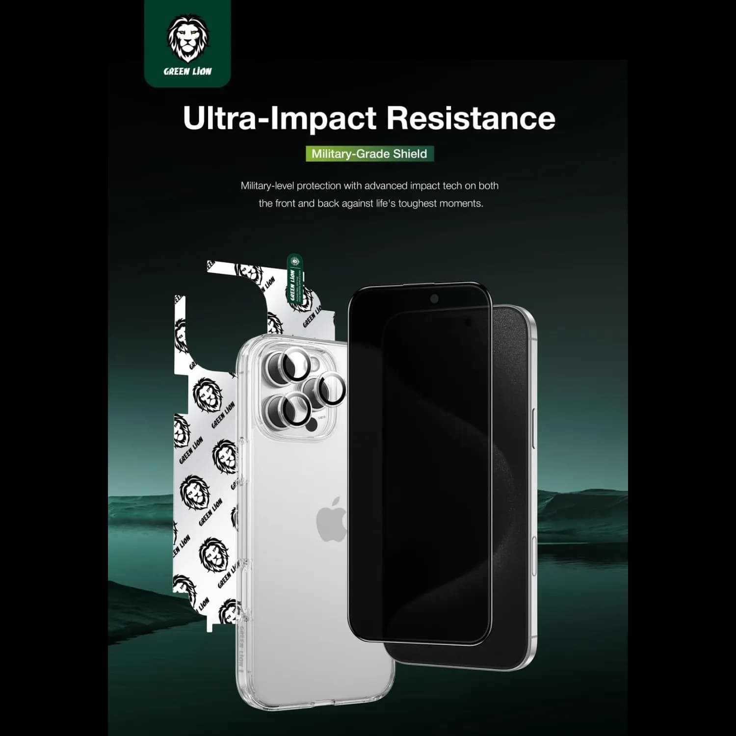 Green Lion Defender Pack iPhone 16 Pro - Anti-Shock Privacy Glass, Transparent 5