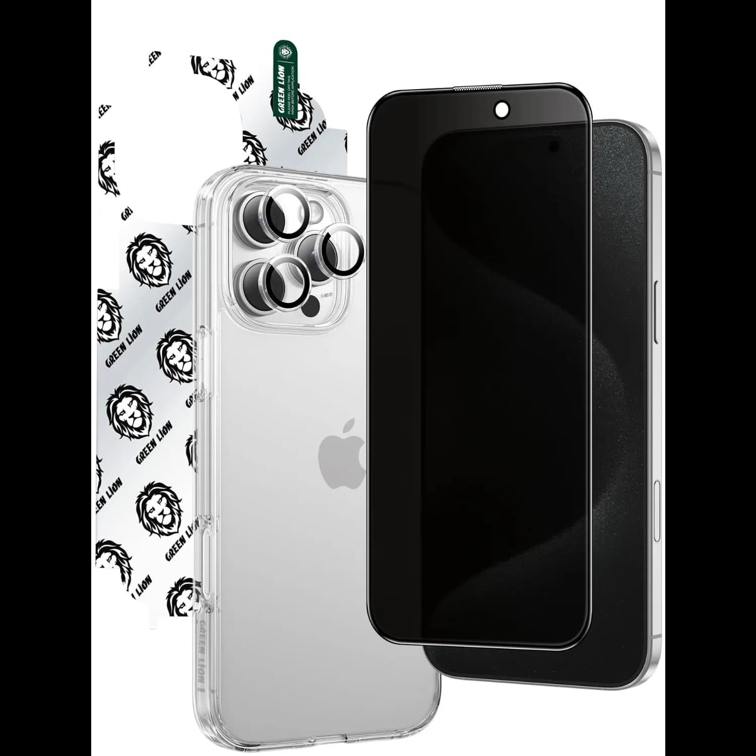 Green Lion Defender Pack iPhone 16 Pro - Anti-Shock Privacy Glass, Transparent 1 Green Lion Defender Pack iPhone 16 Pro - Anti-Shock Privacy Glass, Transparent 1