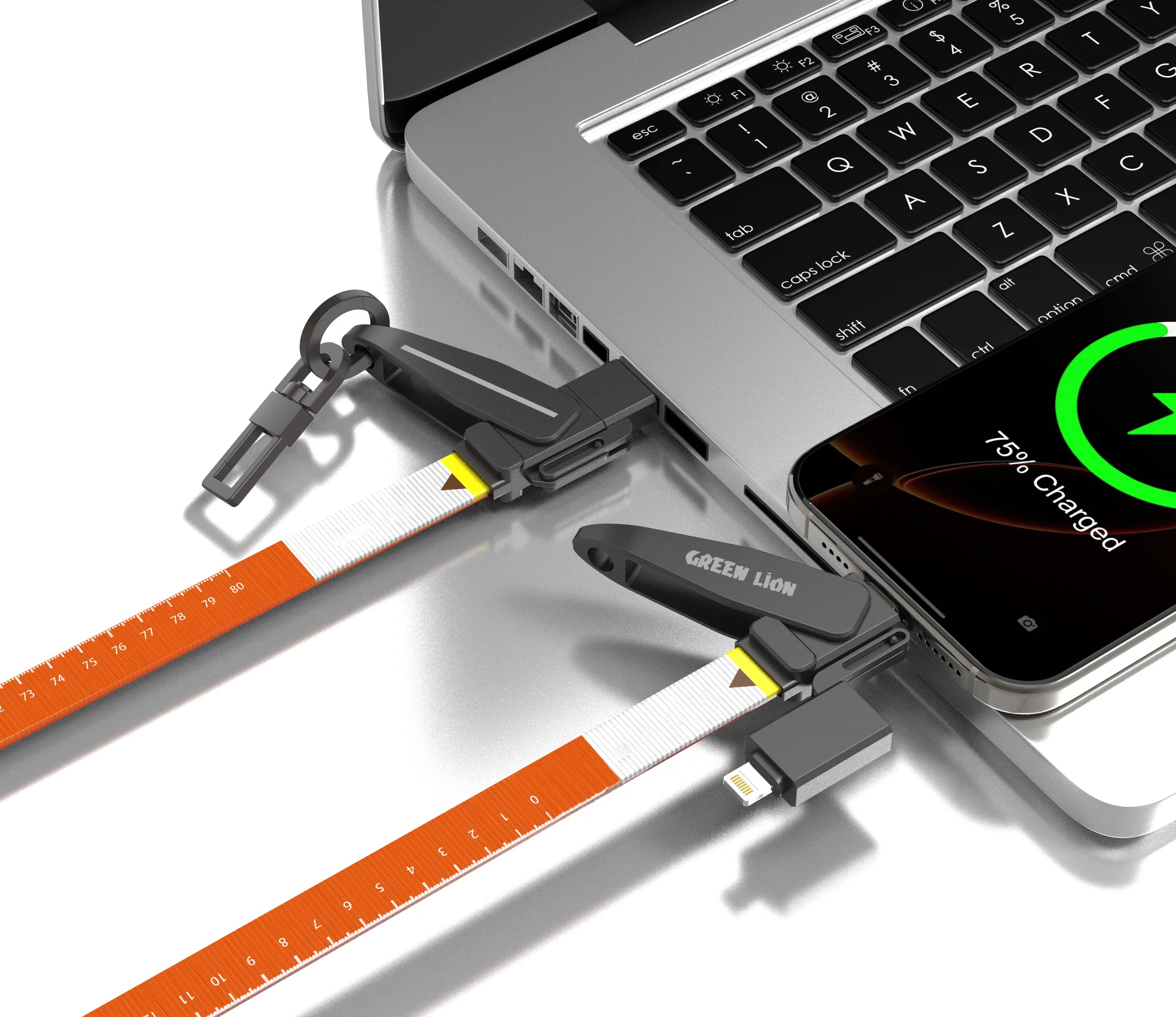 Green Lion 4-in-1 Charging Cable GN4N1LA240WOG - 240W, Orange — Black 2