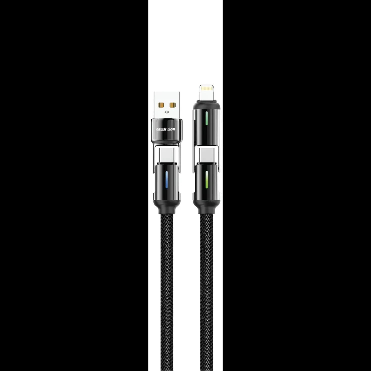 Green Lion 4-in-1 LED Braided Cable - 60W Fast Charging, Black 1