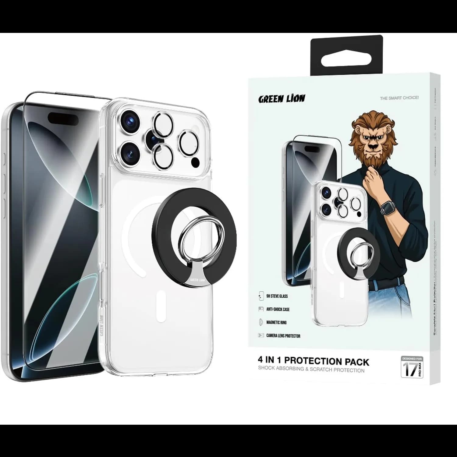 Green Lion Protection Pack iPhone 17 Pro Max - 4-in-1 Clear 1 Green Lion Protection Pack iPhone 17 Pro Max - 4-in-1 Clear 1