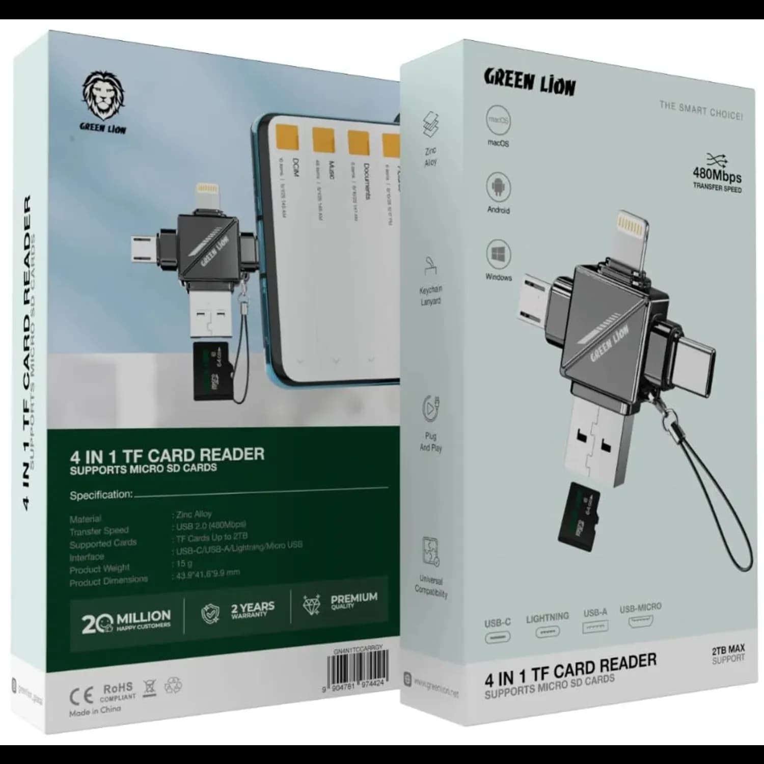 Green Lion TF Card Reader - 4-in-1, 2TB Support, Grey 3