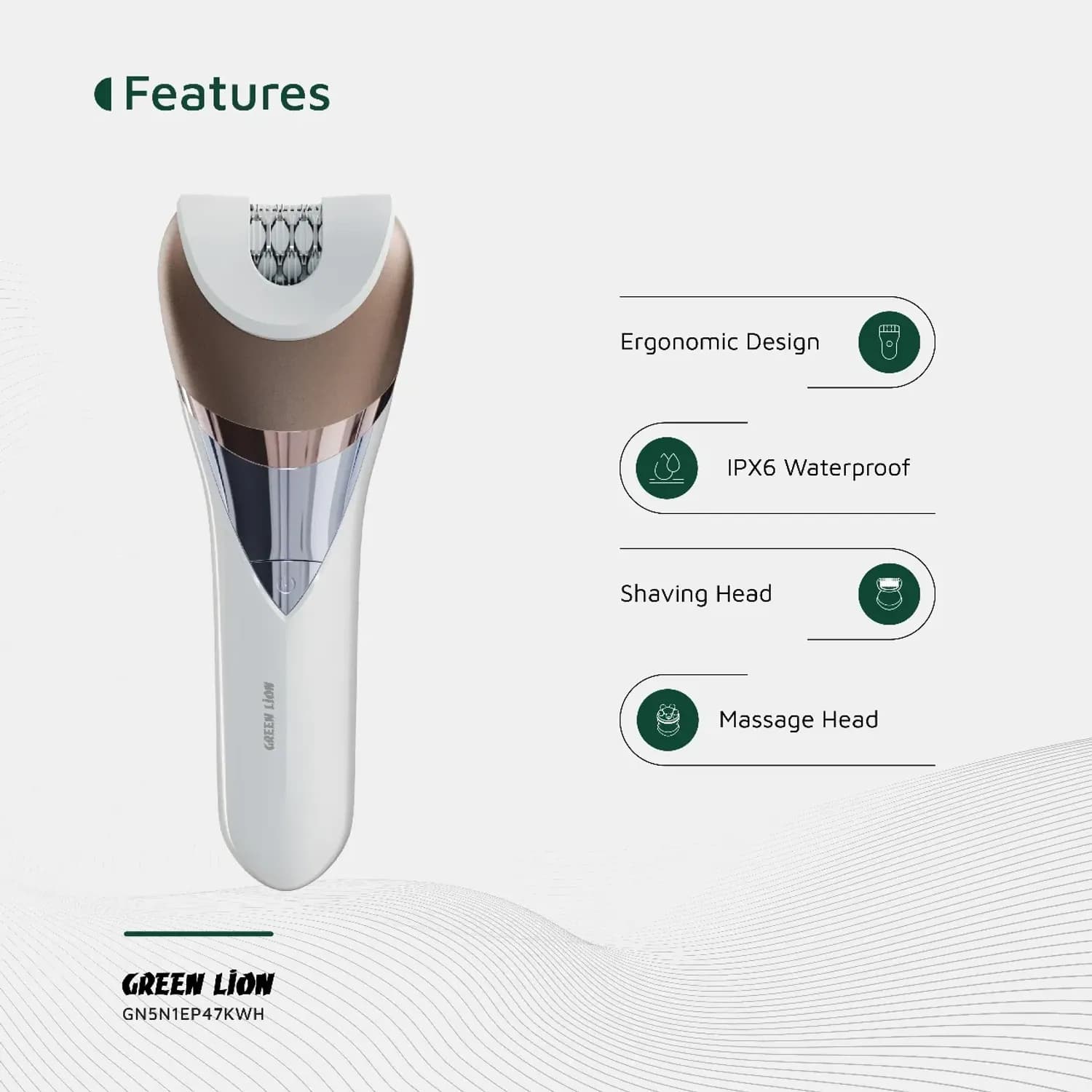 Green Lion Epilator Kit - 5-in-1, Waterproof, White 4