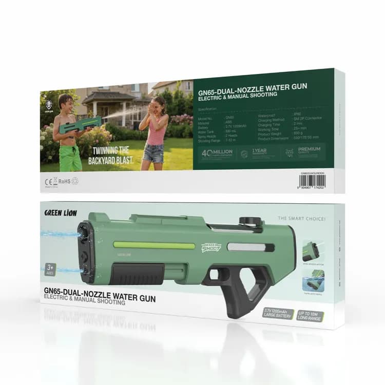 Green Lion Water Gun GN65 - Dual Nozzle, Electric & Manual, Dark Green — Green 5