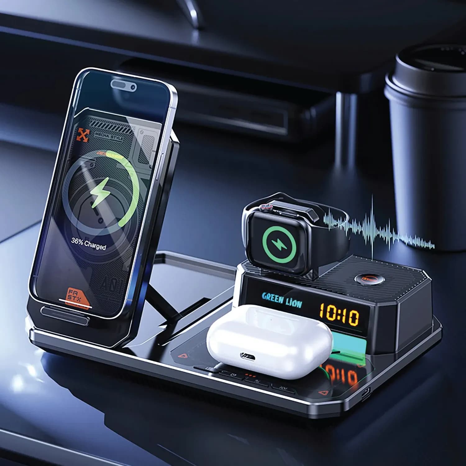 Green Lion Wireless Charger GN6IN1MF - 6-in-1 Multifunctional, Black 2