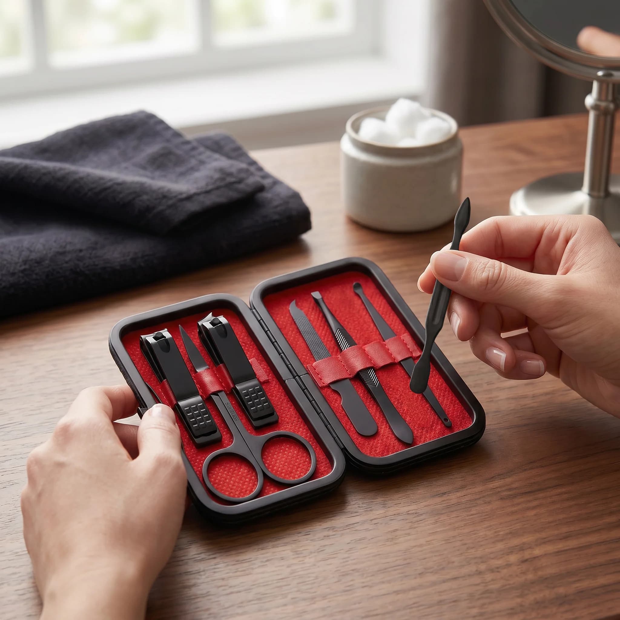 Green Lion Manicure Set GN7IN1MANBK - 7 PCS Carbon Steel, Black 3