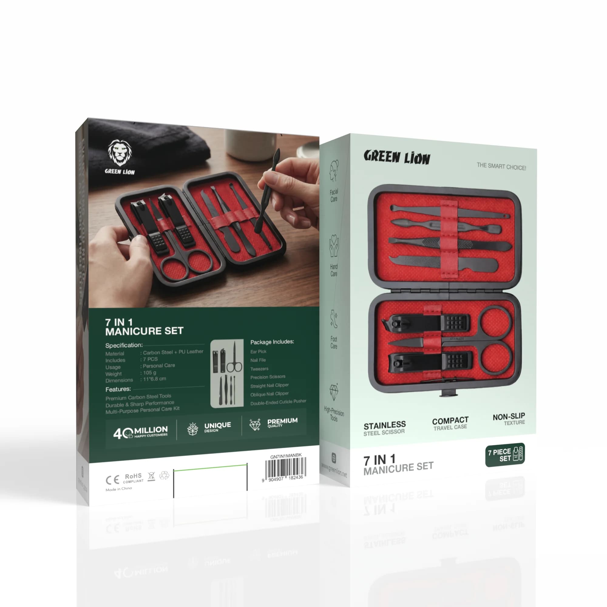 Green Lion Manicure Set GN7IN1MANBK - 7 PCS Carbon Steel, Black 4