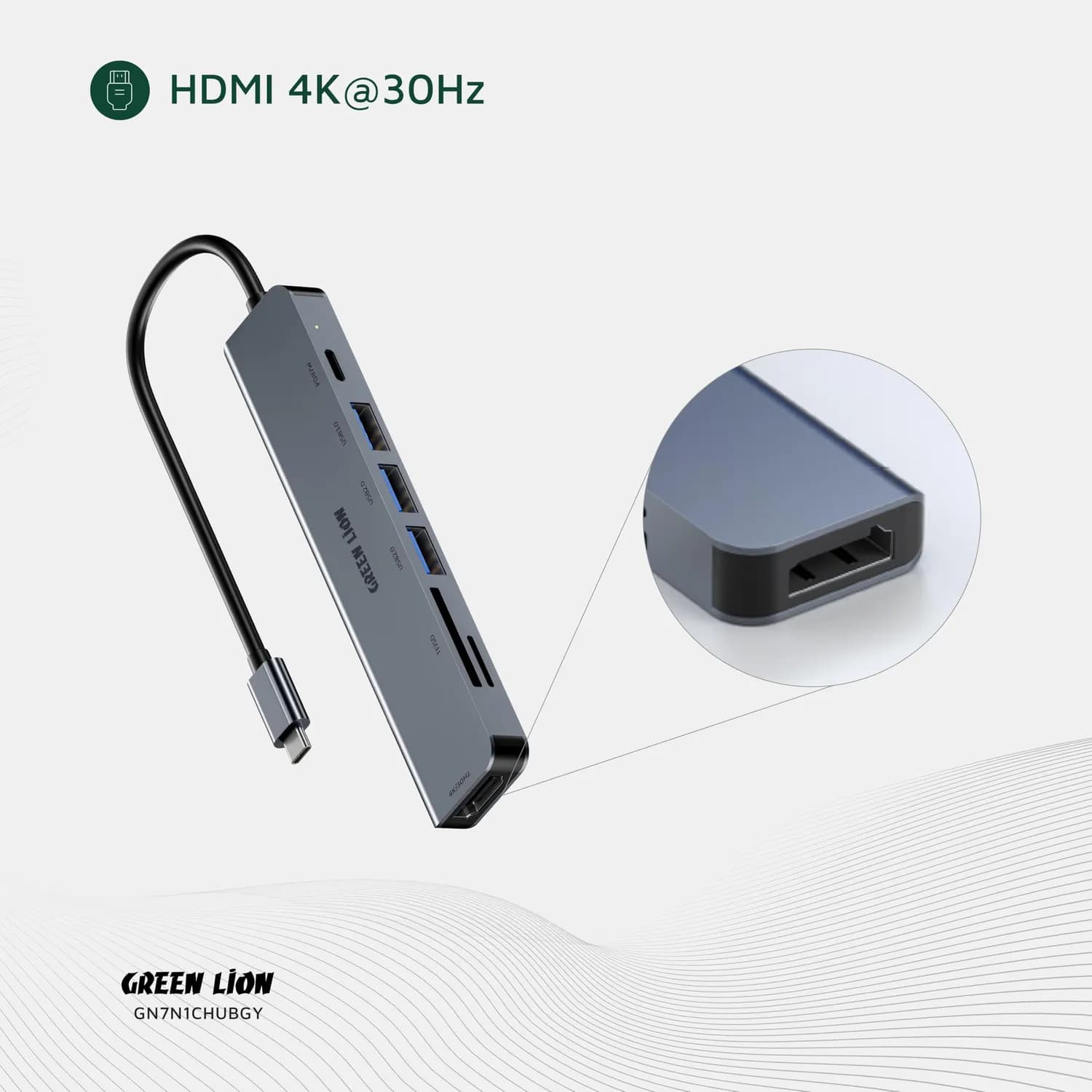 Green Lion USB-C Hub - 7-in-1, 87W PD, 4K HDMI, Gray 5