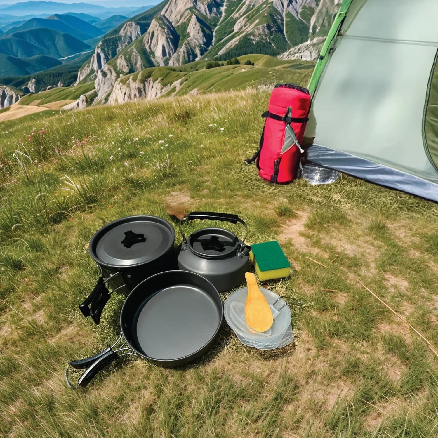 Green Lion Camping Cookware Set - 7-in-1, Black 2