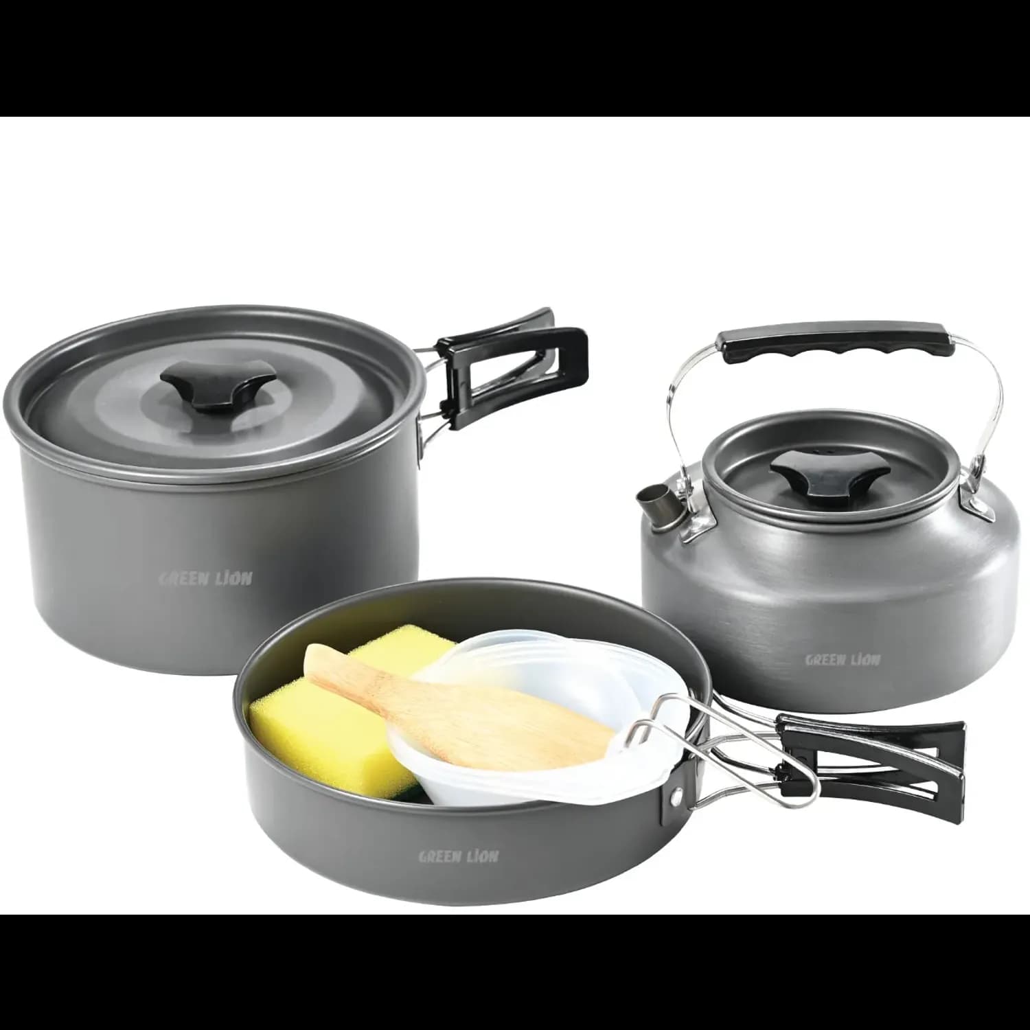 Green Lion Camping Cookware Set - 7-in-1, Black 1