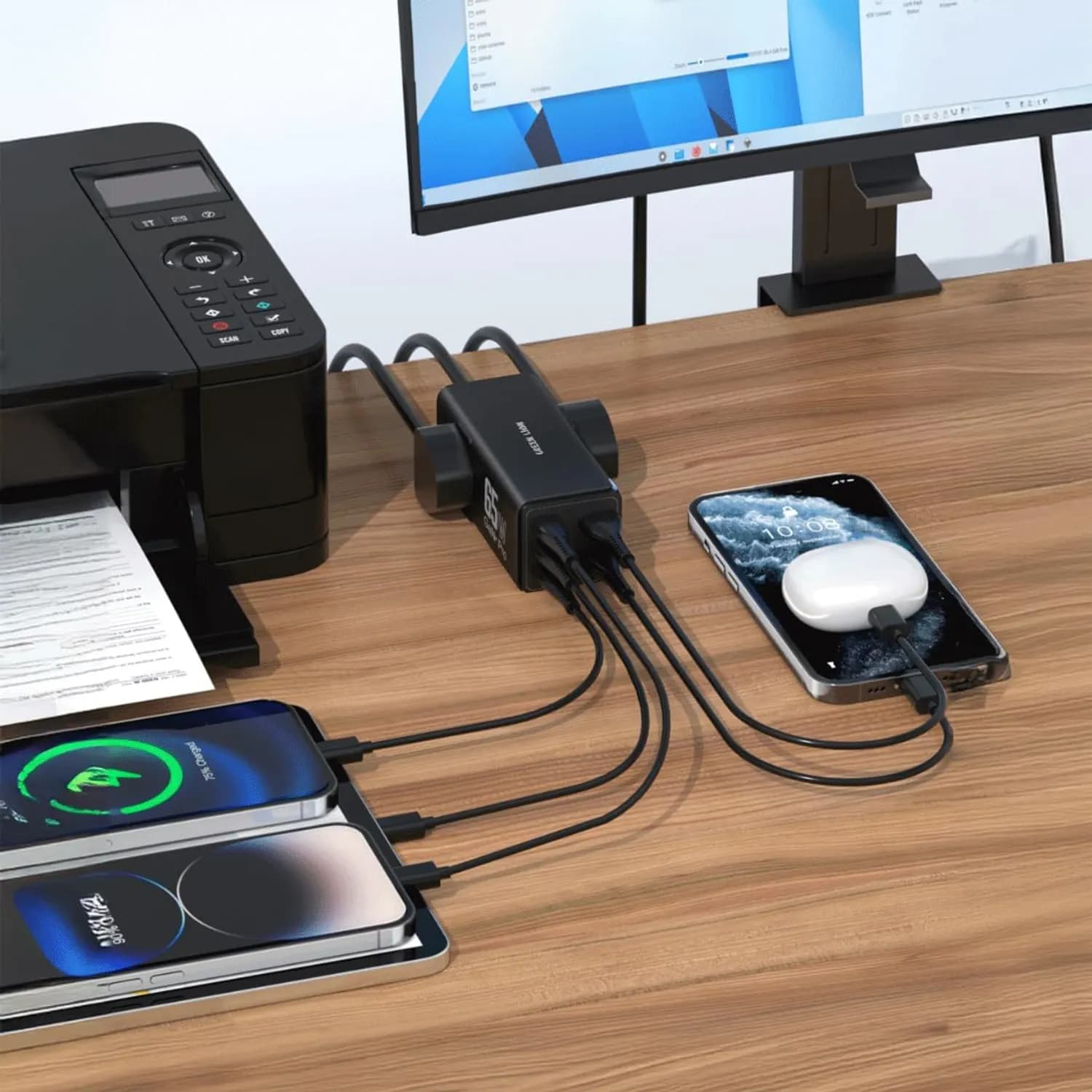 Green Lion Power Strip - 7 Outlets 65W GaN, Black 2
