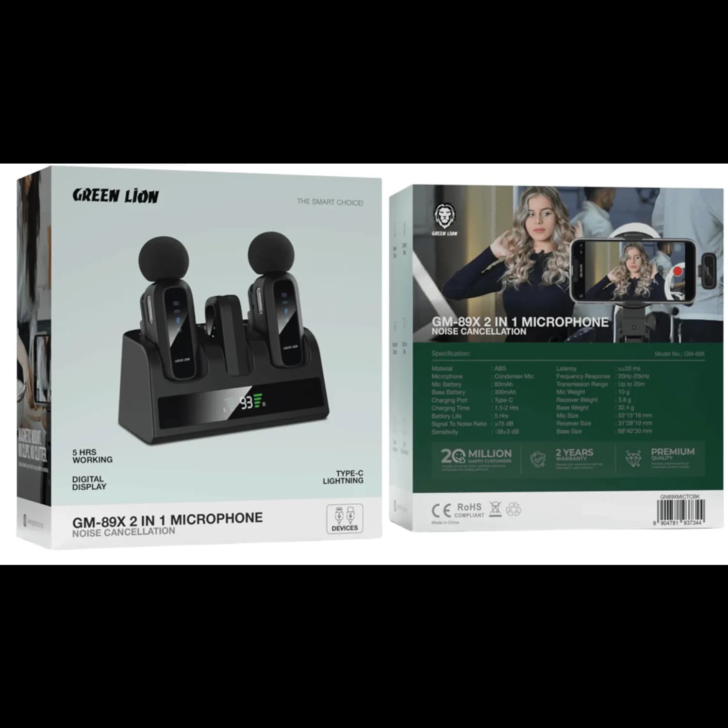Green Lion Wireless Microphone GM-89X - Type-C & Lightning, Black 4