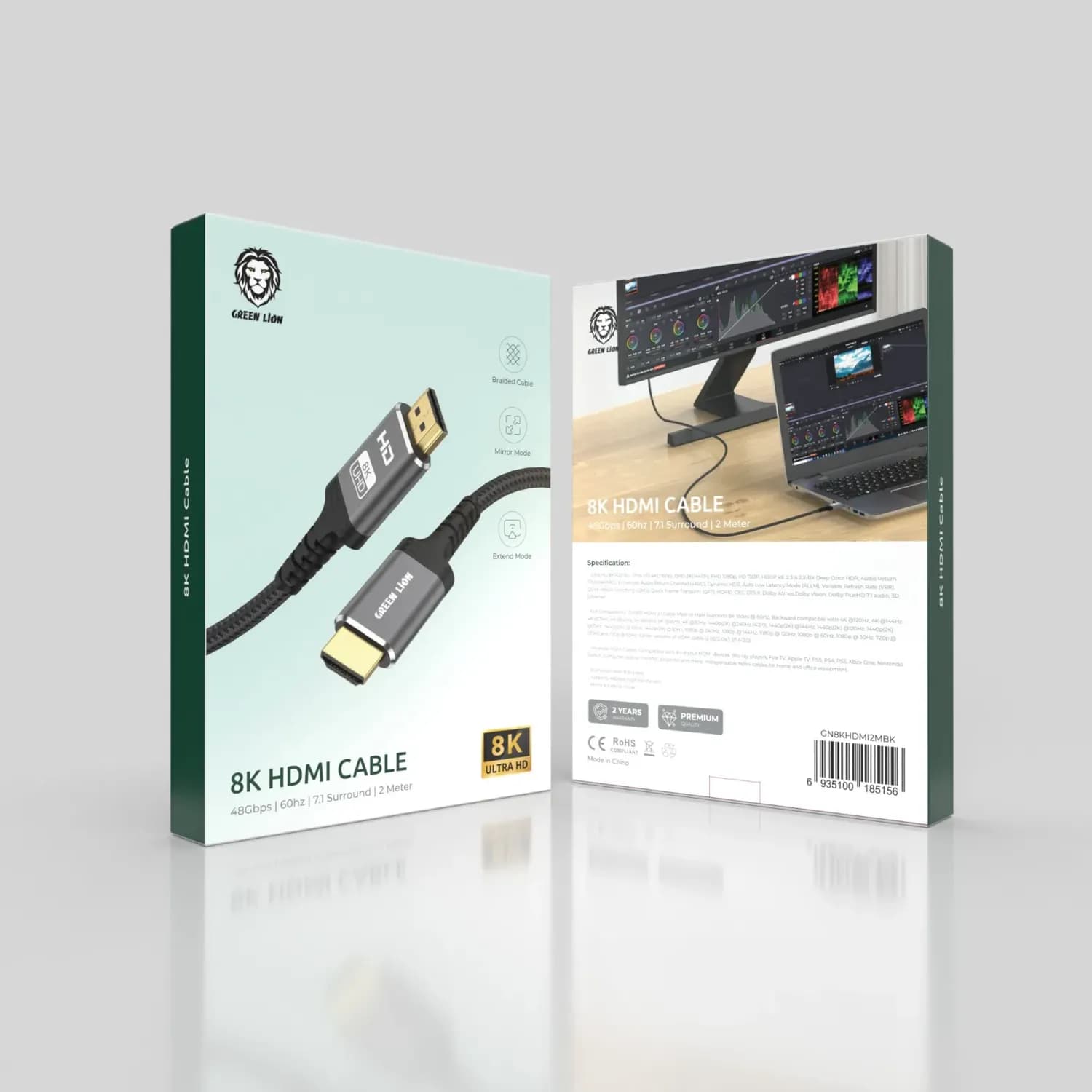 Green Lion HDMI Cable - 8K 48Gbps, Braided, Black 3