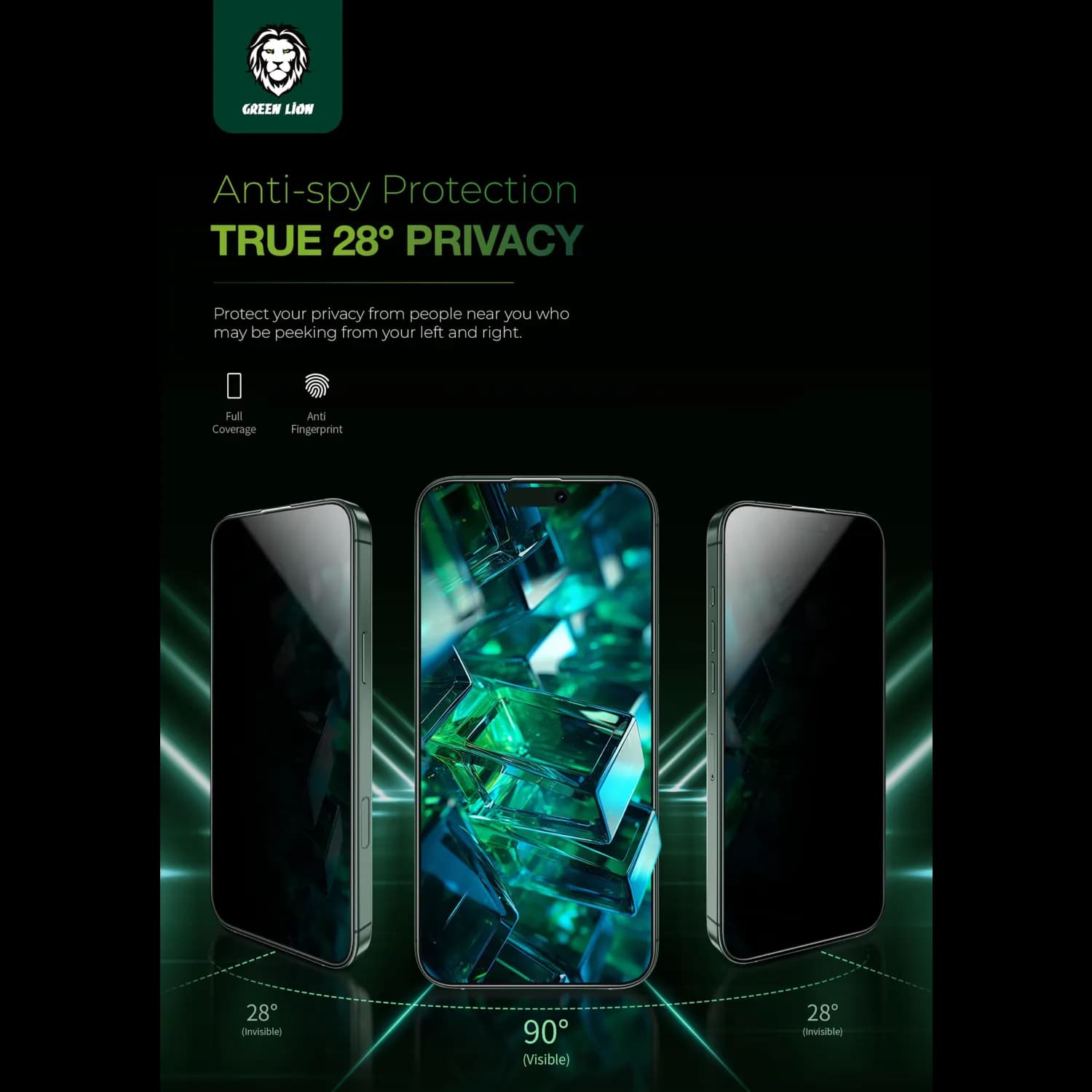 Green Lion Screen Protector iPhone 16 Pro - 9H Privacy Glass — Black 2