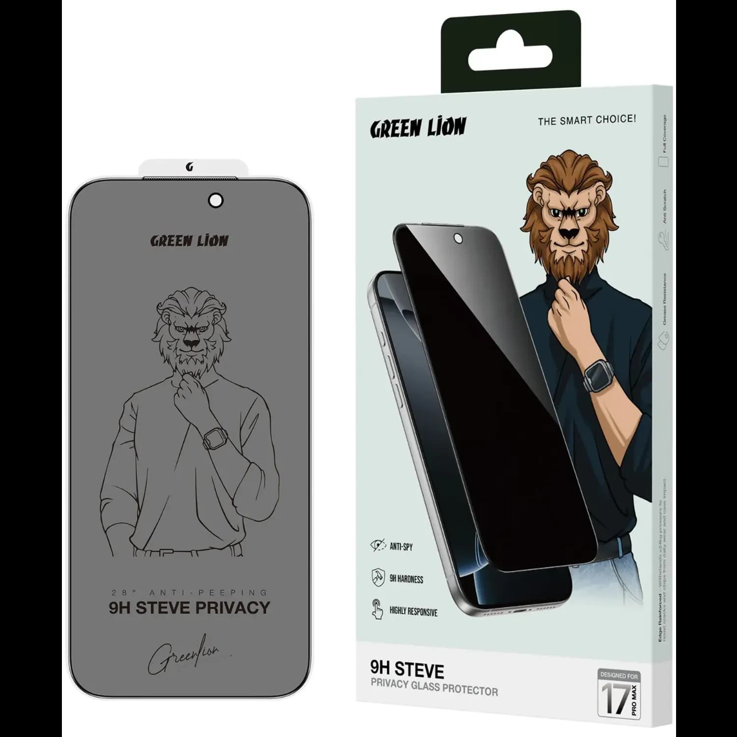 Green Lion Screen Protector iPhone 17 Pro Max - Privacy, 9H Tempered Glass
