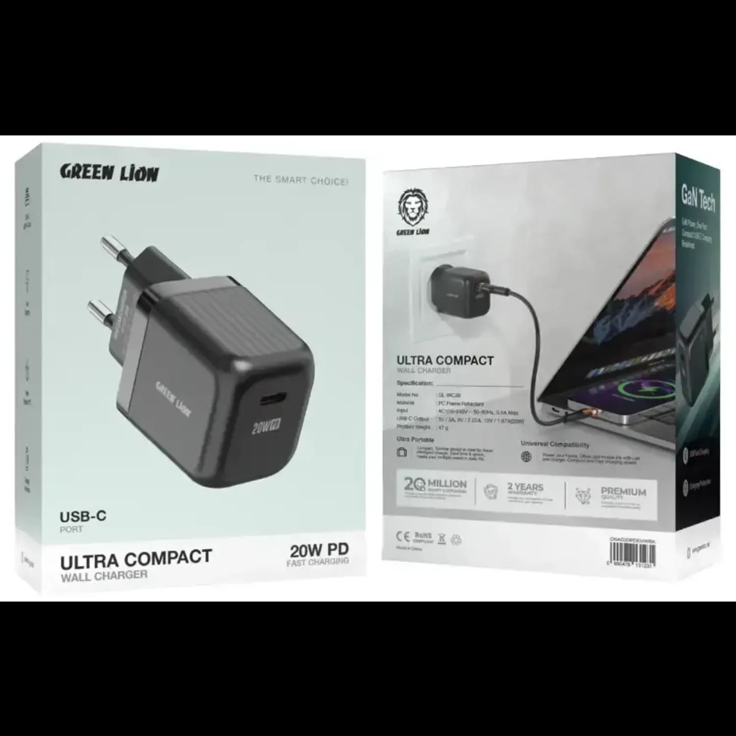 Green Lion GaN Wall Charger - 20W USB-C, Black 2