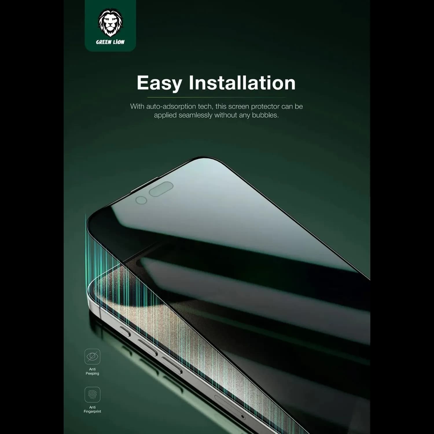 Green Lion Privacy Screen Protector - 360° 9H Glass for iPhone 15 Pro 6.1" 4