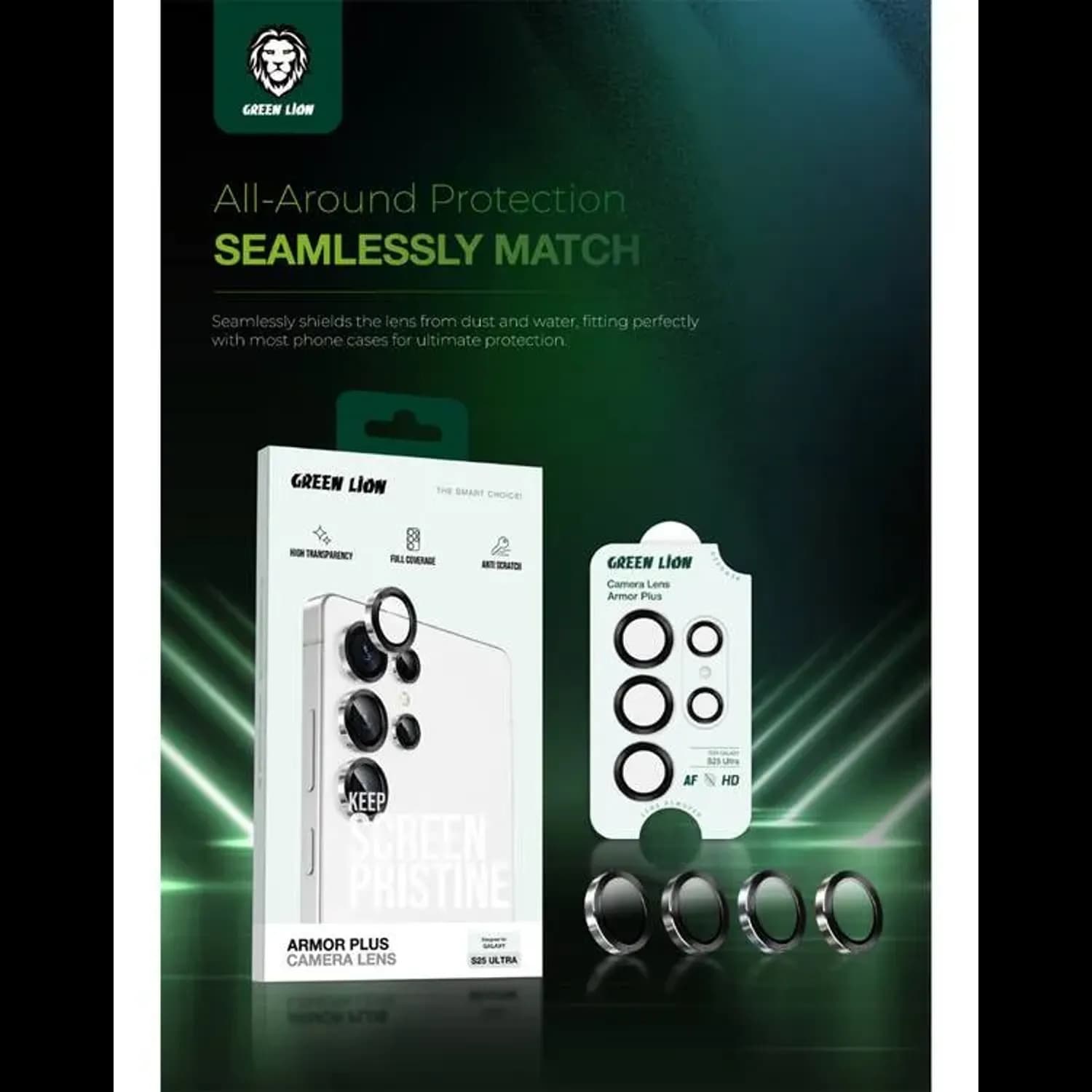 Green Lion Camera Lens Protector for Samsung Galaxy S25 Ultra Armor Plus, 9H Protection, - Silver 3