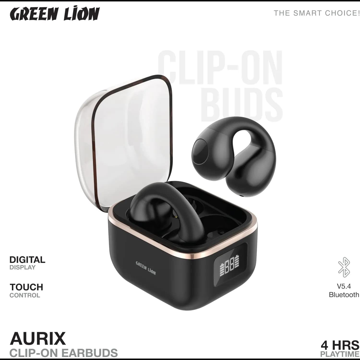 Green Lion Earbuds Aurix Clip On - Bluetooth 5.4, Black 4