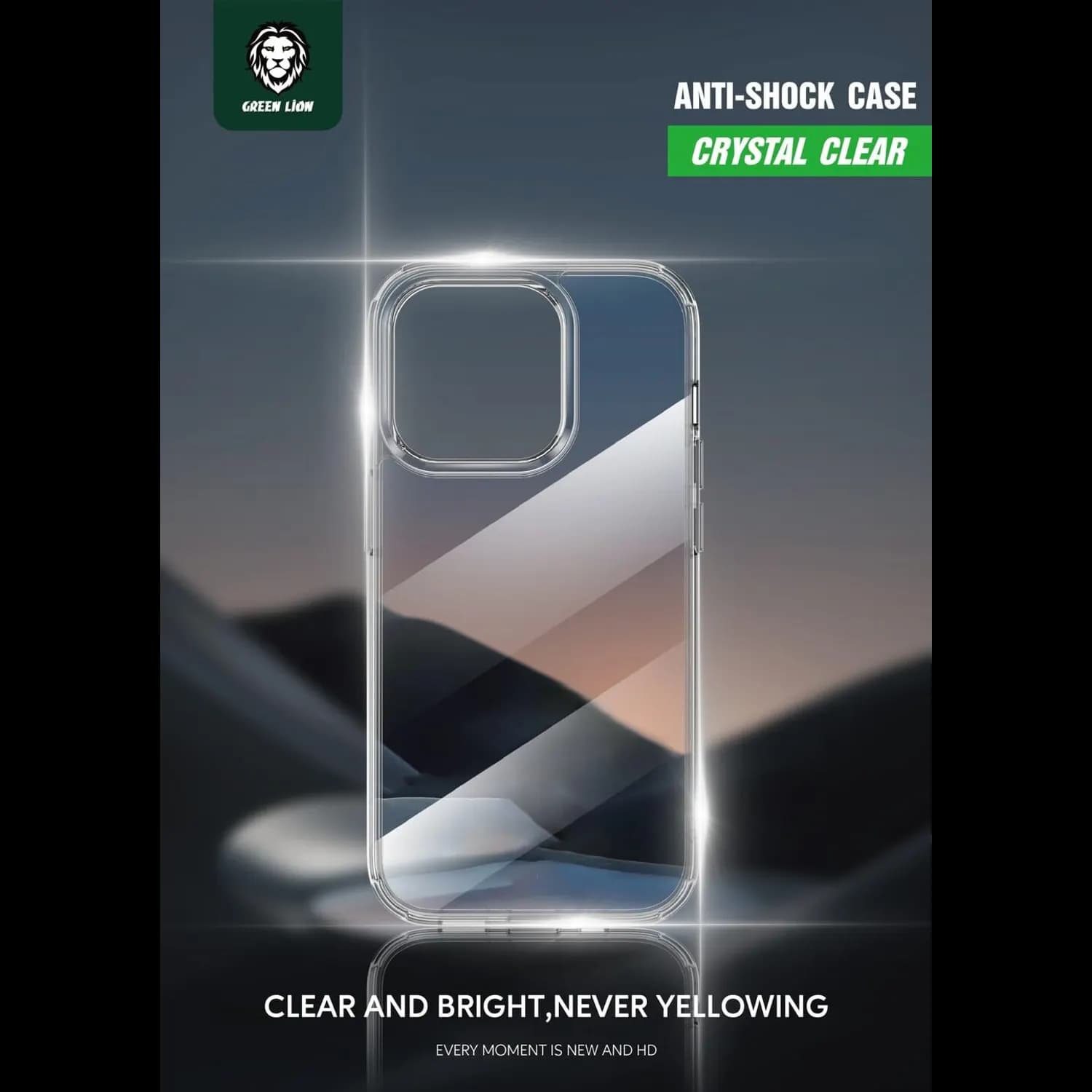 Green Lion Phone Case iPhone 13 Pro Max - Shockproof, Anti-Microbial, Clear 3