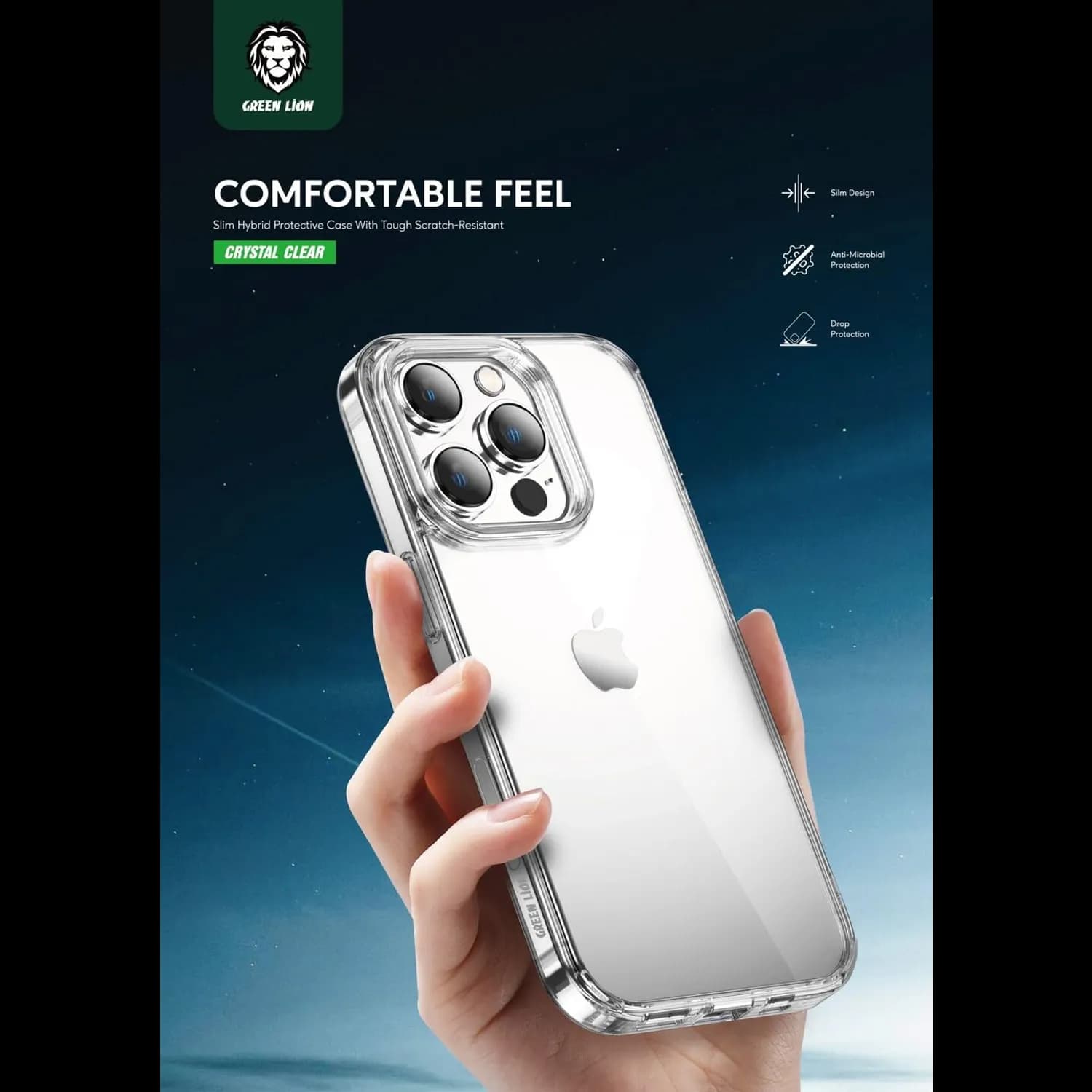 Green Lion Phone Case iPhone 13 Pro Max - Shockproof, Anti-Microbial, Clear 4