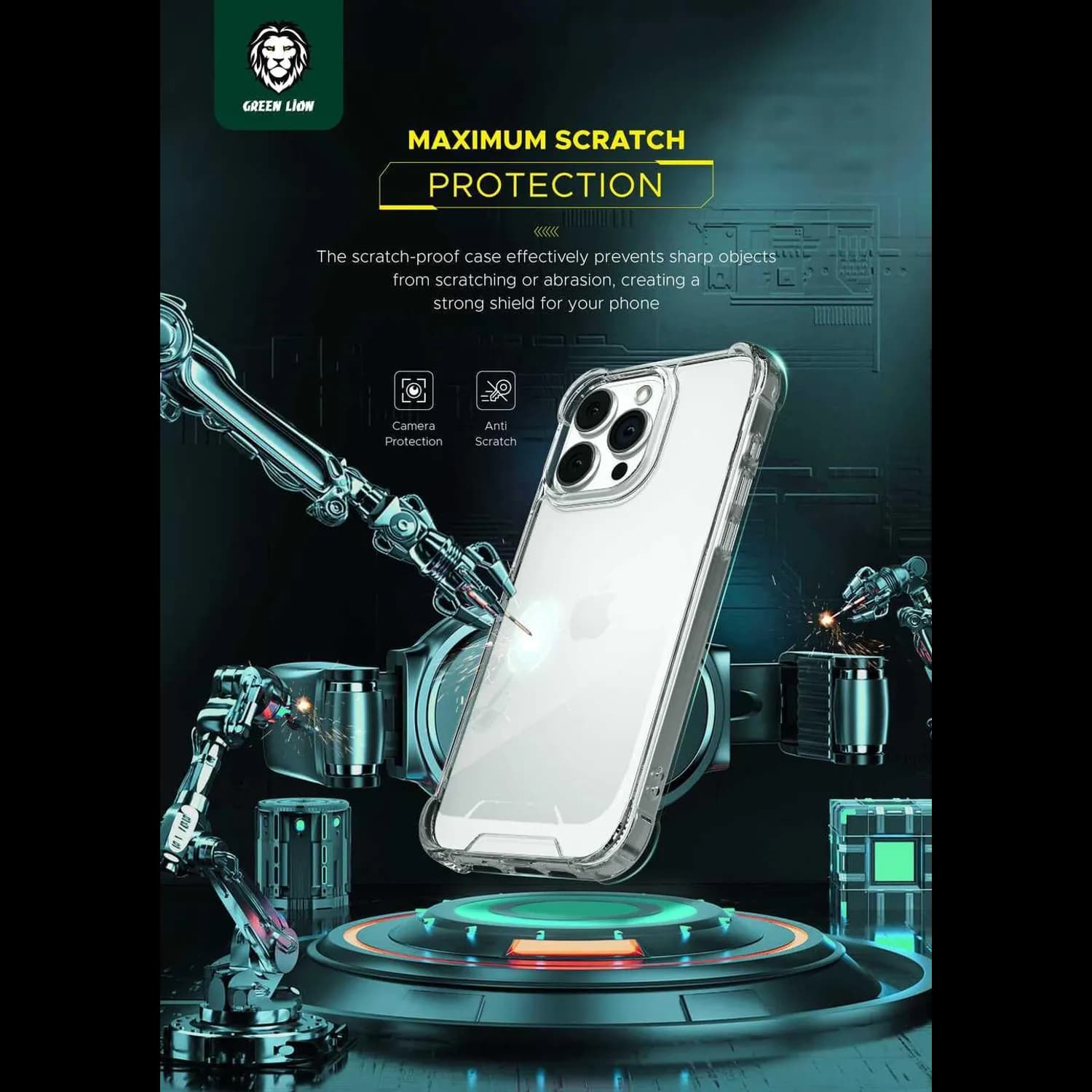 Green Lion iPhone 15 Pro Case - Military Grade Shockproof, Clear 3