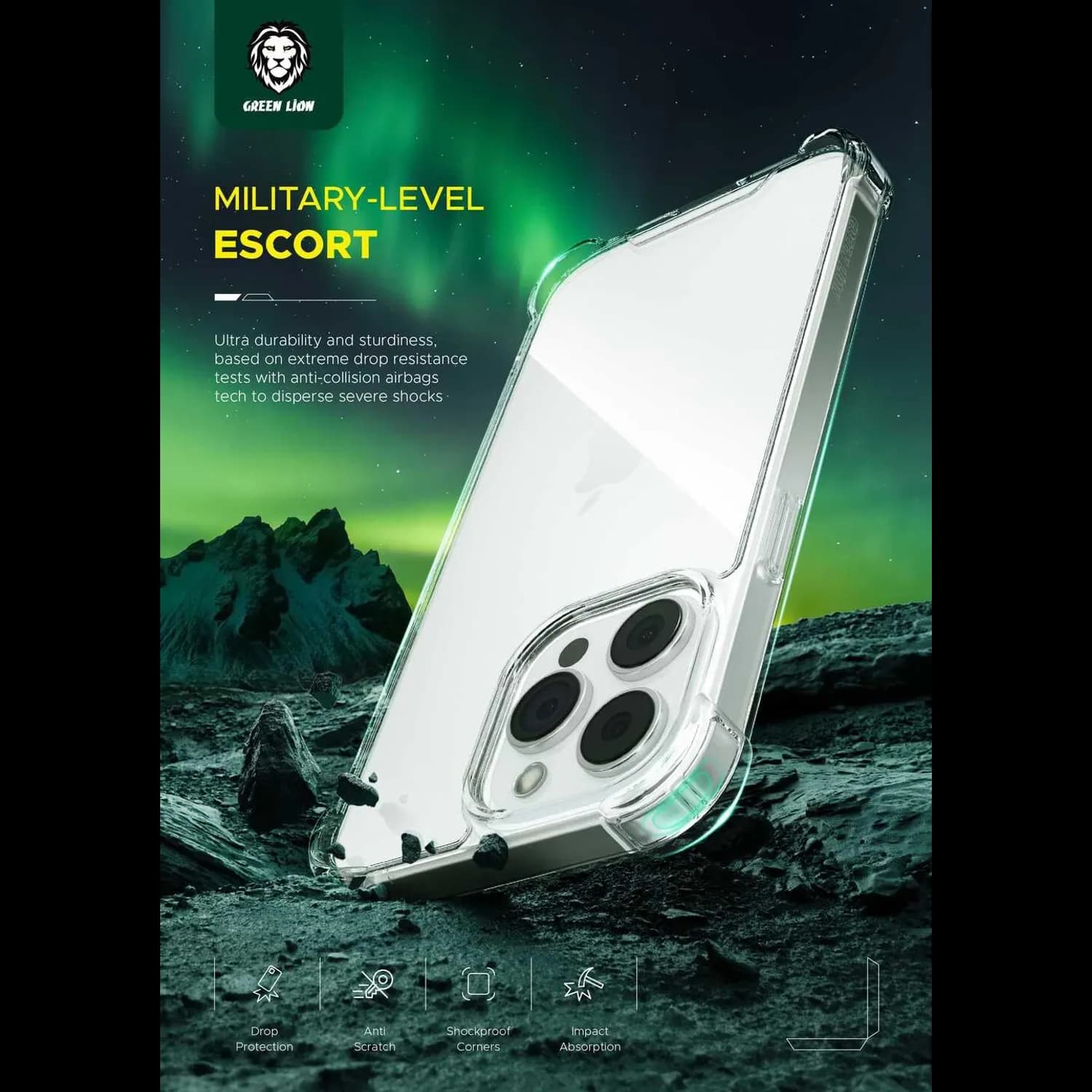 Green Lion iPhone 15 Pro Case - Military Grade Shockproof, Clear 4