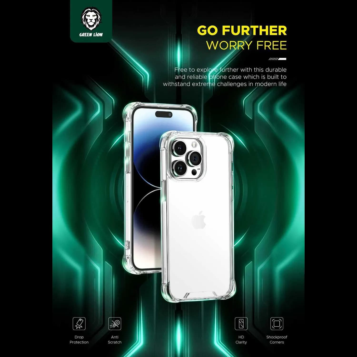 Green Lion iPhone 15 Pro Case - Military Grade Shockproof, Clear 5