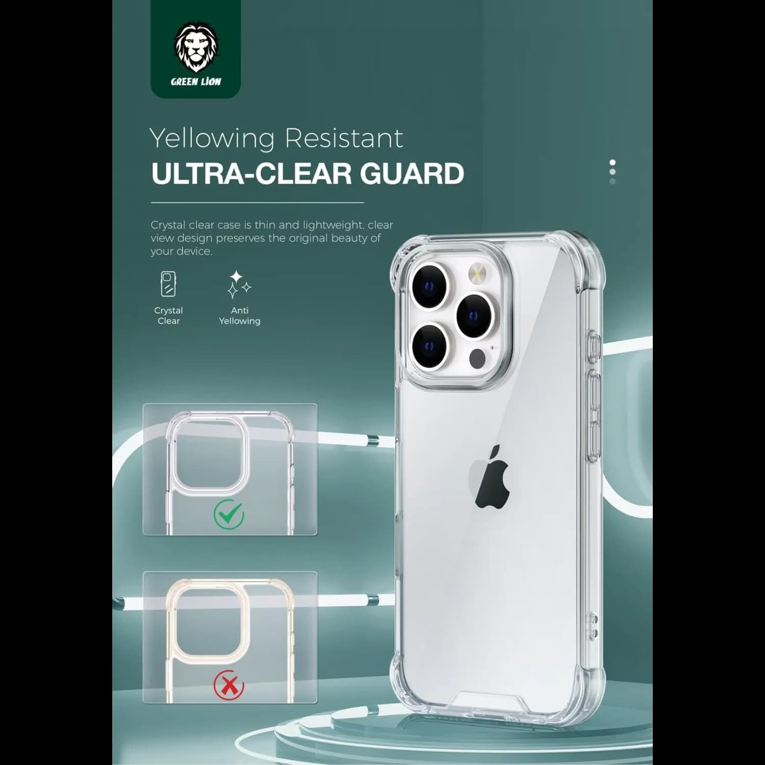 Green Lion iPhone 16 Pro Case - Military Grade Shockproof, Clear 2