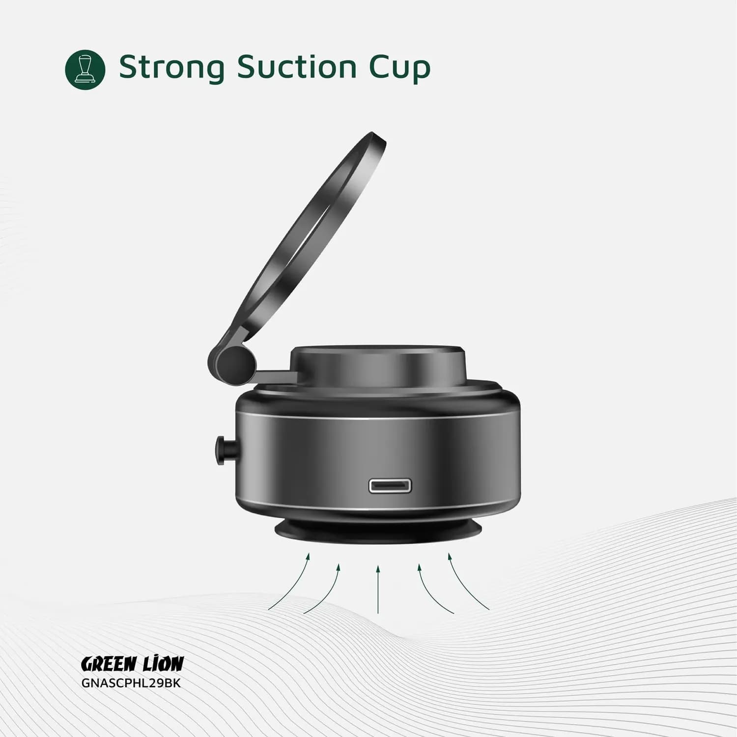 Green Lion Phone Holder GX-29 - Auto Suction, 360° Rotation, Matte Black 5