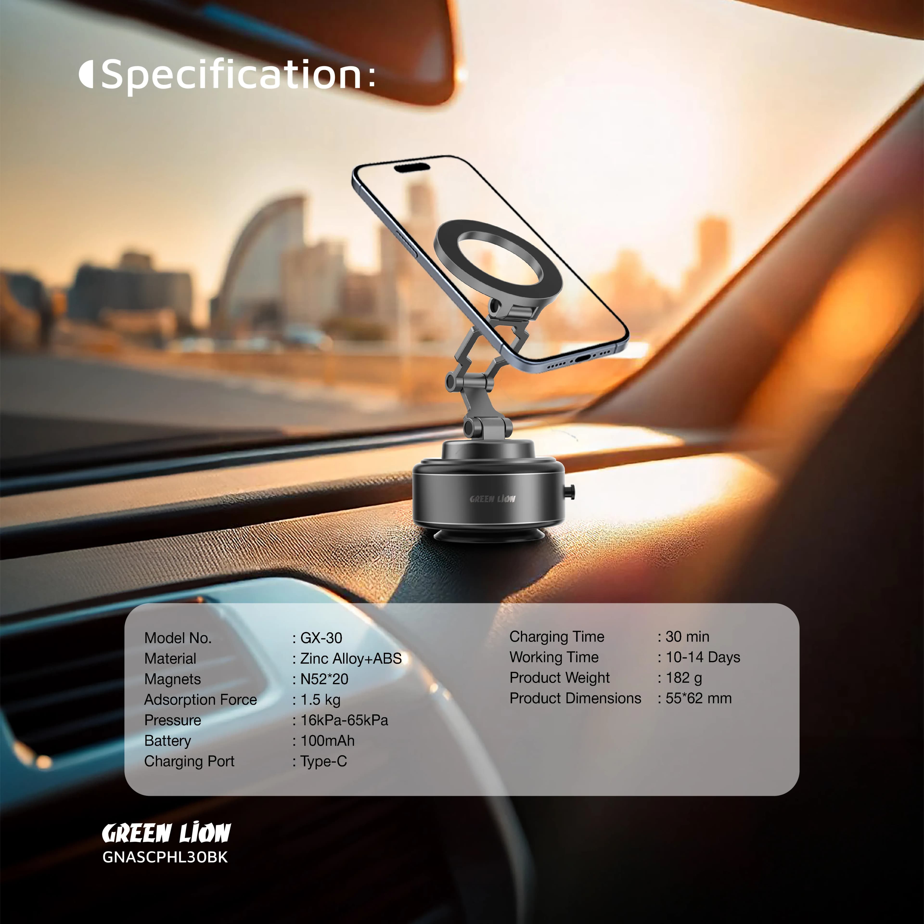 Green Lion GX-30 Auto Suction Phone Holder - Matte Black 1 Green Lion GX-30 Auto Suction Phone Holder - Matte Black 1