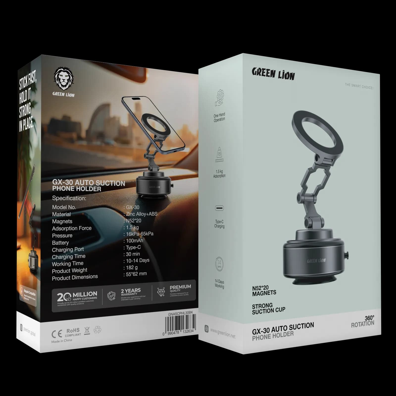 Green Lion GX-30 Auto Suction Phone Holder - Matte Black 2