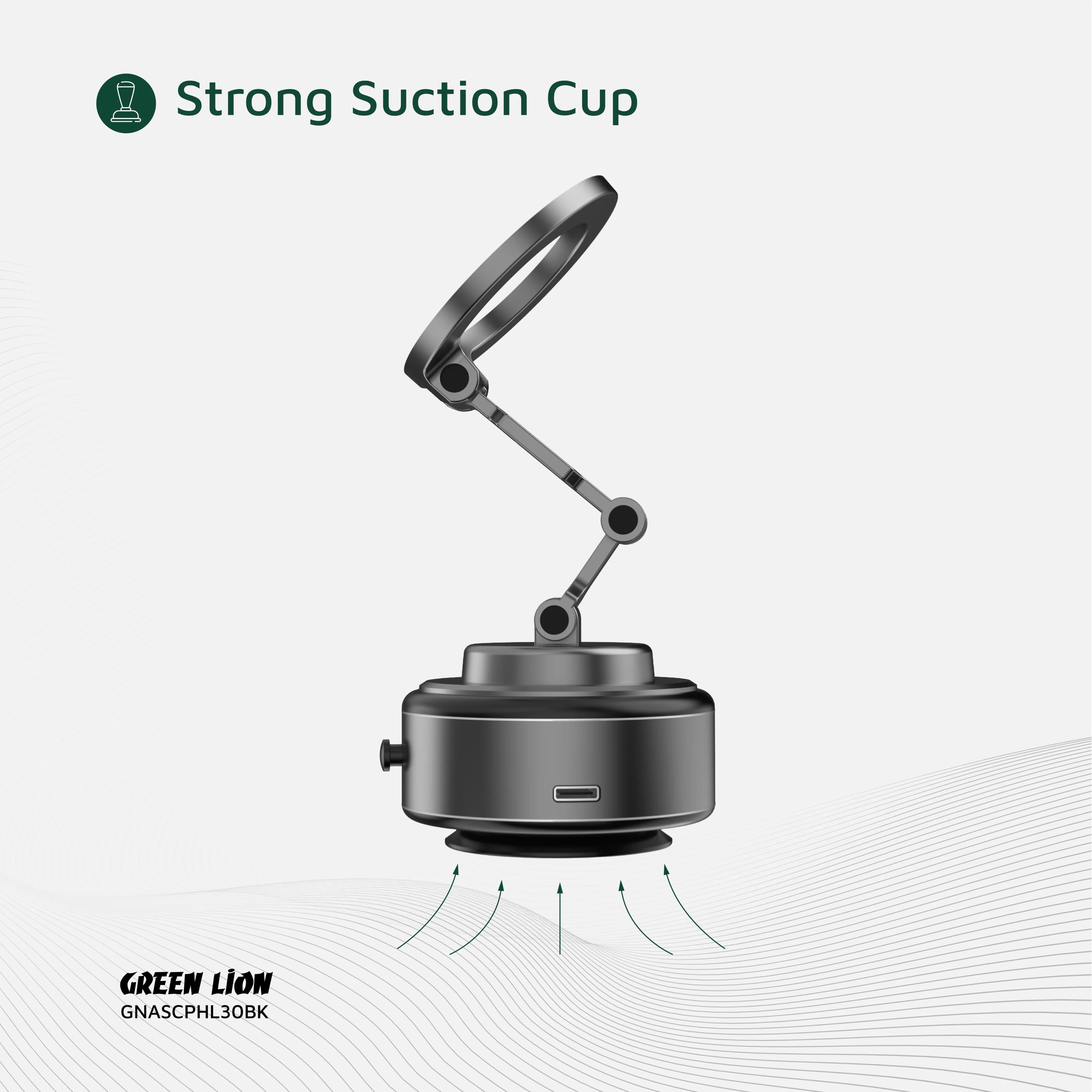 Green Lion GX-30 Auto Suction Phone Holder - Matte Black 3