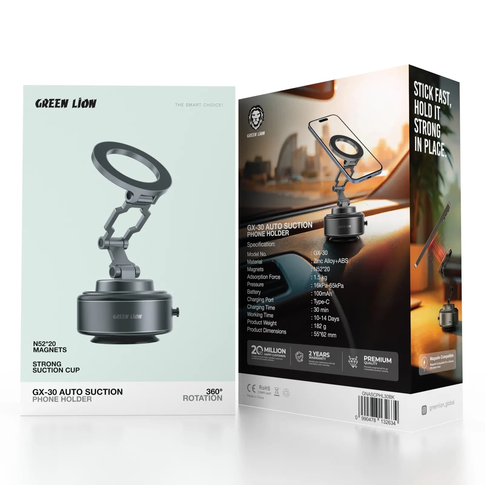 Green Lion GX-30 Auto Suction Phone Holder - Matte Black 4
