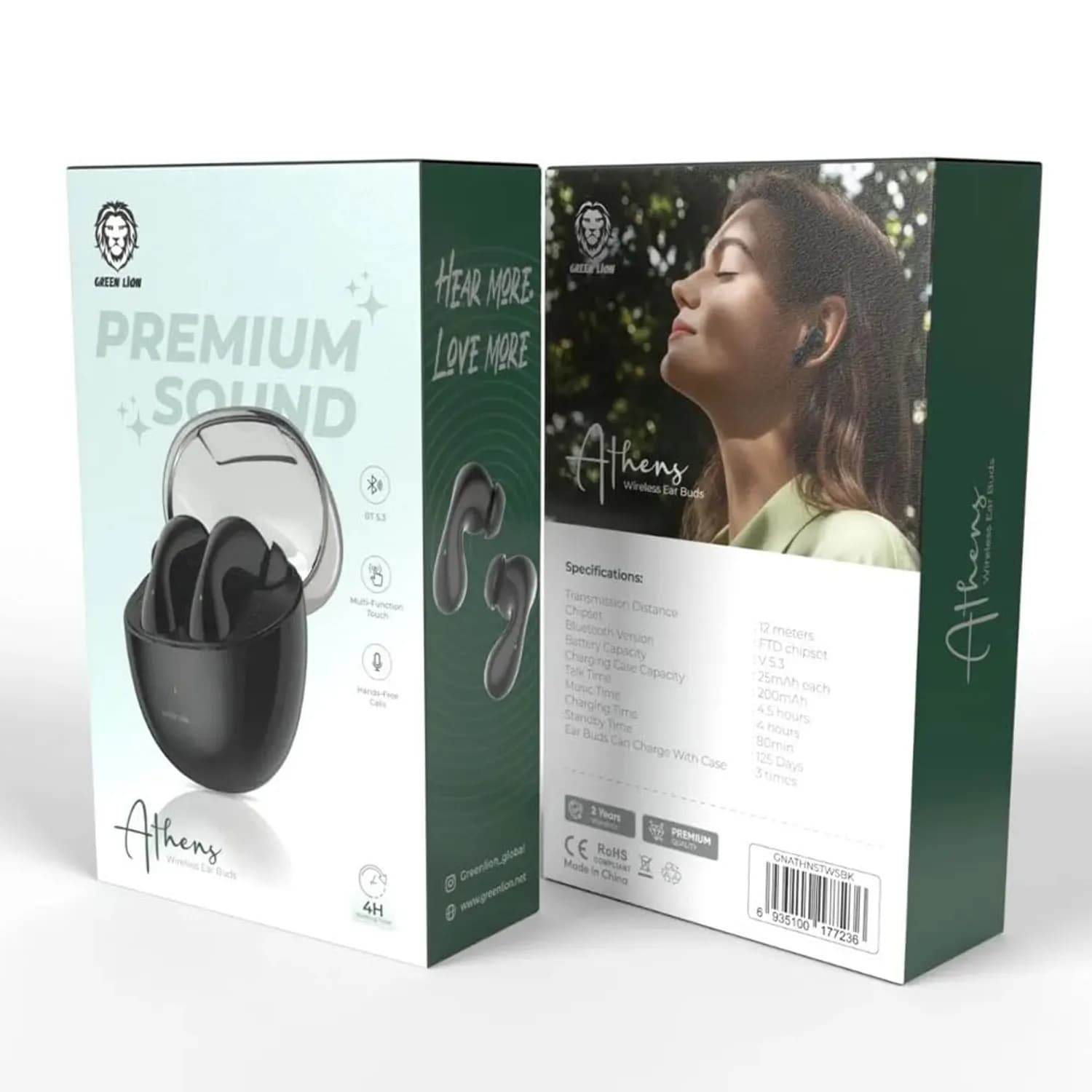 Green Lion Wireless Earbuds Athens - Bluetooth 5.3, Black — White 5