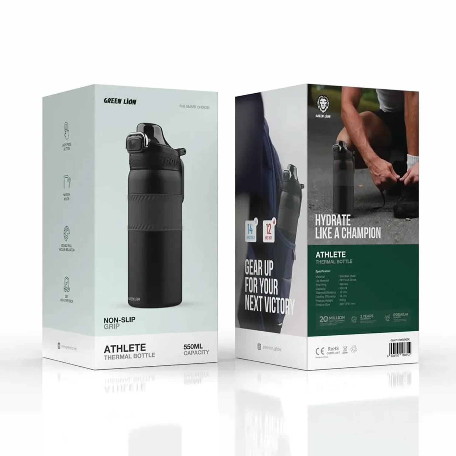 Green Lion Thermal Bottle - Double Wall, 550ml, Black 4