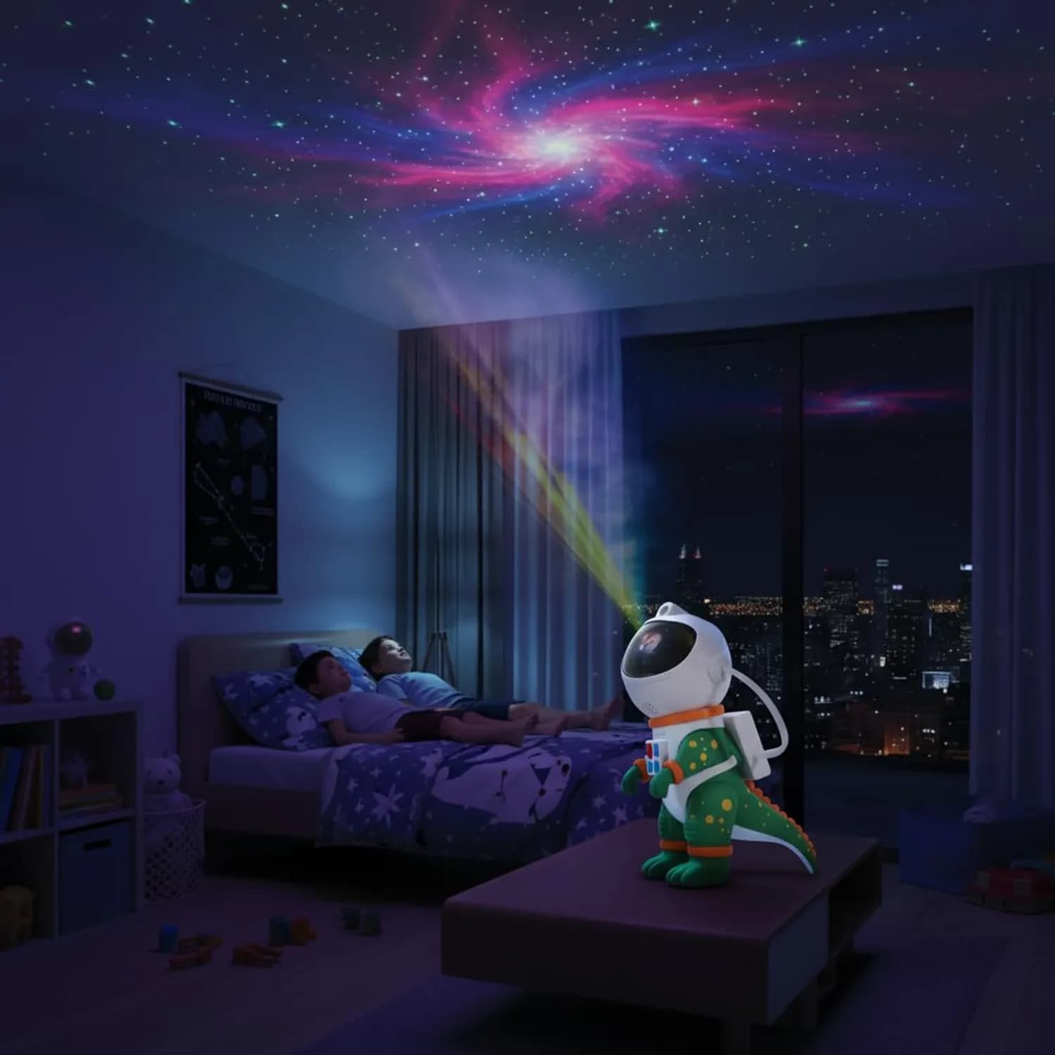Green Lion Night Light Projector - 360° Galaxy, 8 Colors, Remote, Green 3